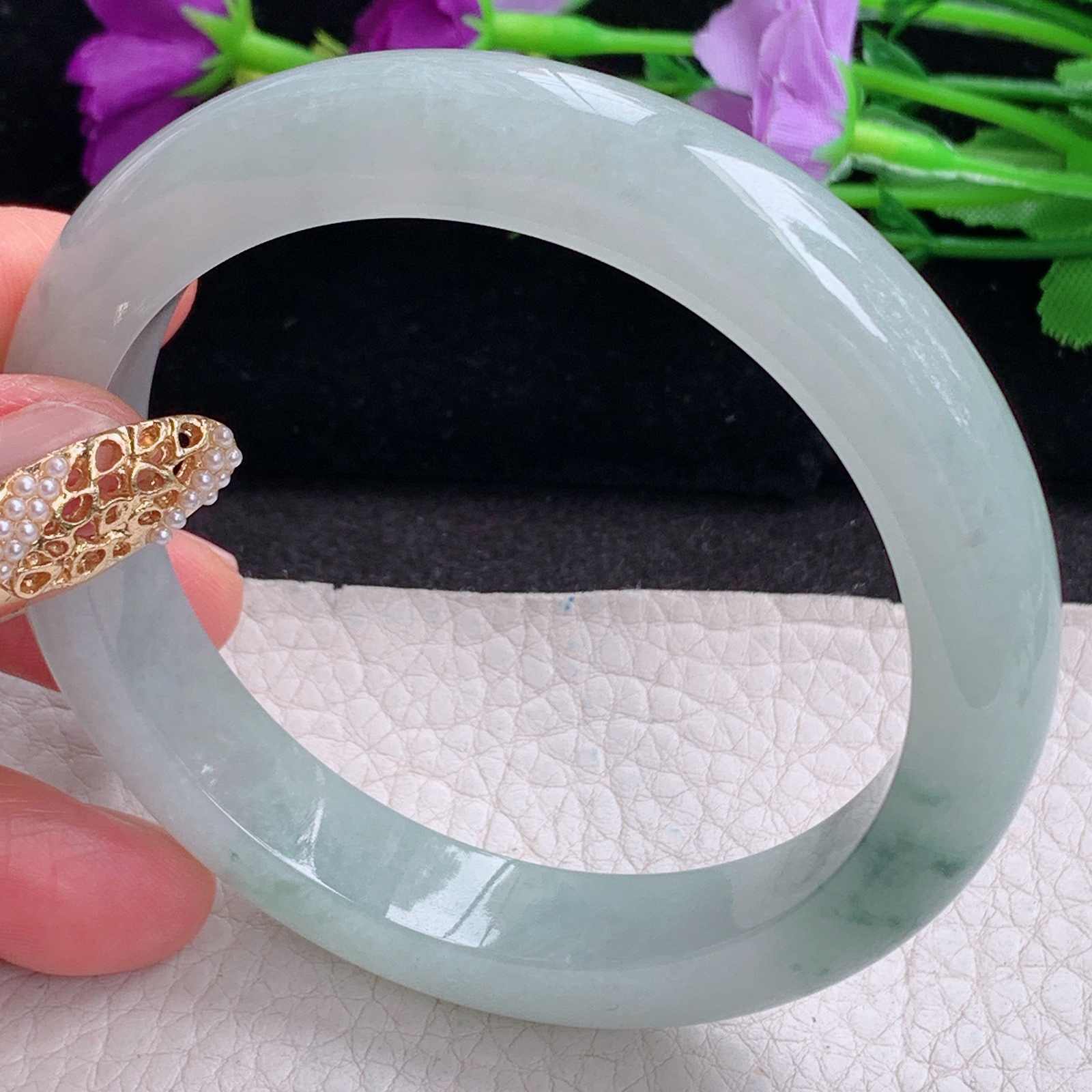 li大圈口60.8*12*8.8平安镯 天然缅甸翡翠a货手镯飘花胶感正圈玉镯子