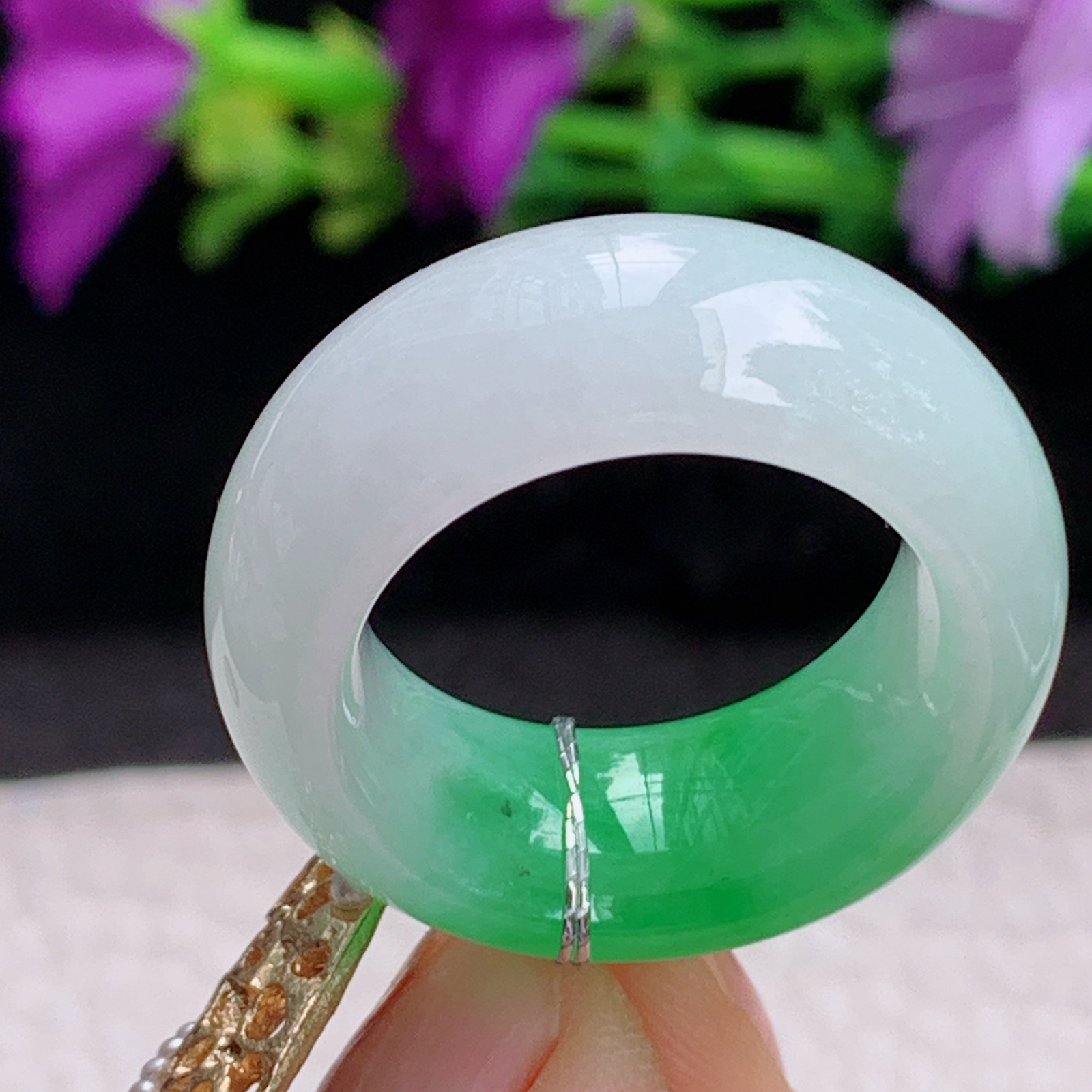 qxm实拍18*9.8*5缅甸翡翠冰飘花18mm内径大气轮胎款指环 玉戒指