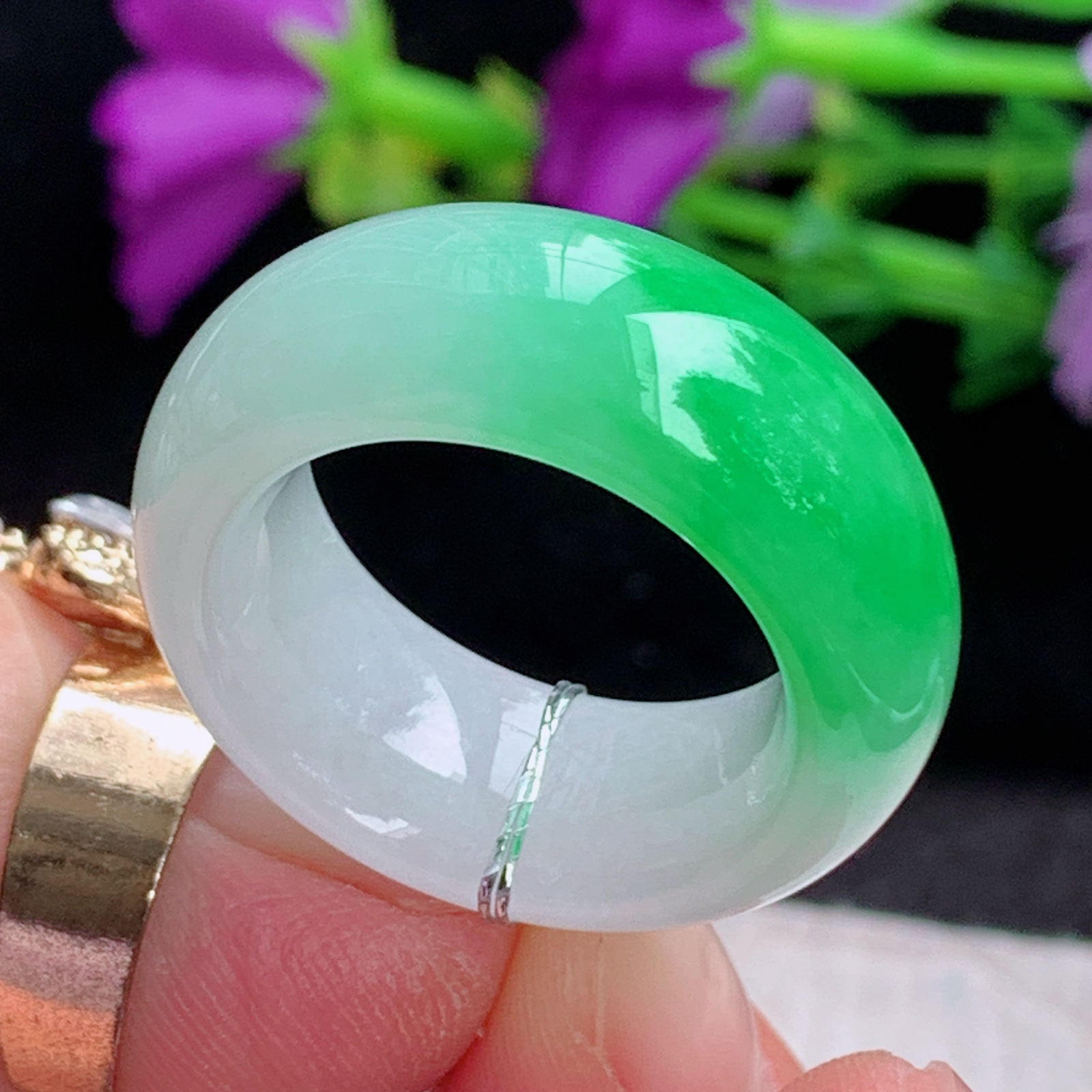 qxm实拍18*9.8*5缅甸翡翠冰飘花18mm内径大气轮胎款指环 玉戒指