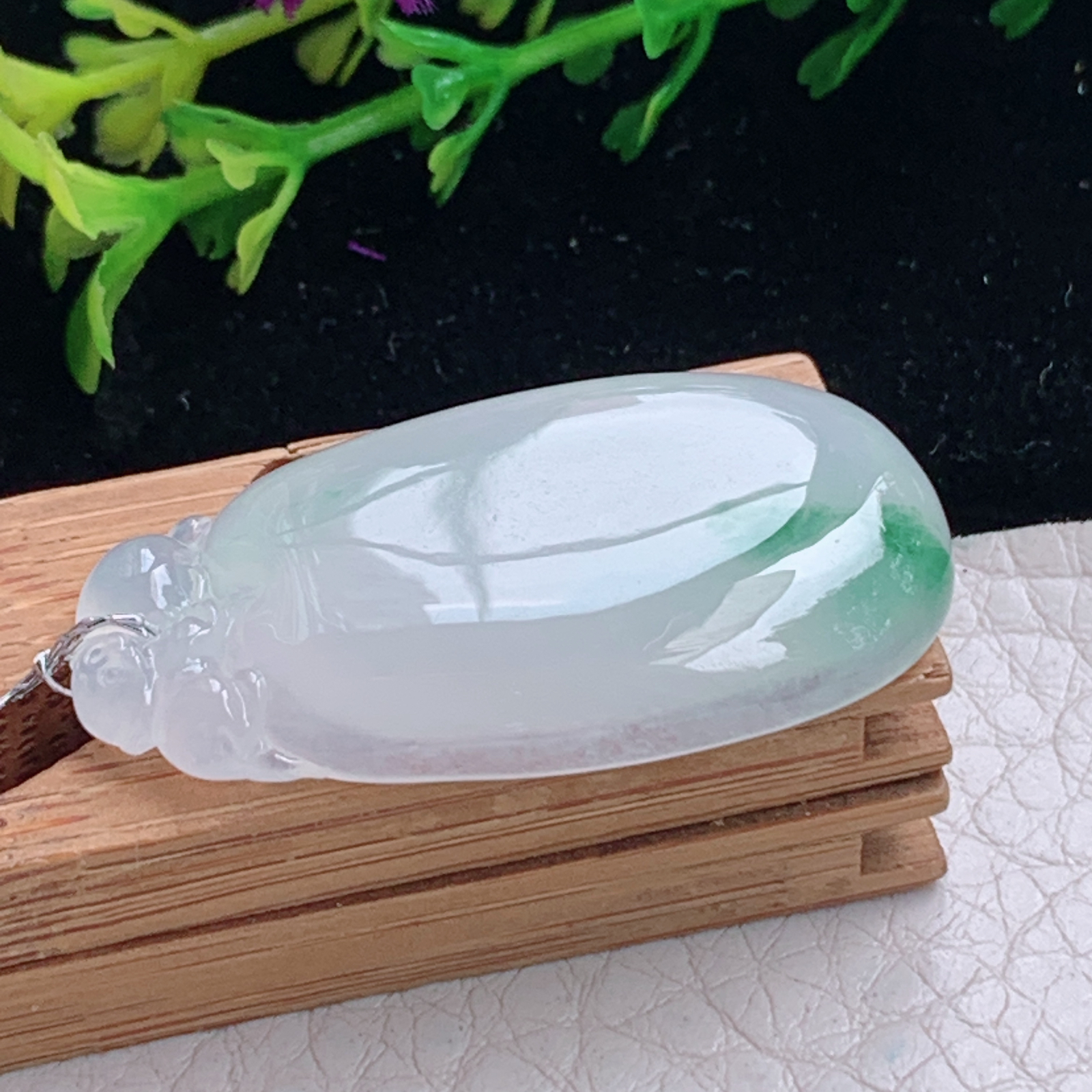 Xqa实拍37.5*20*5.8天然缅甸翡翠冰飘花福瓜吊坠 精美福禄平安玉坠