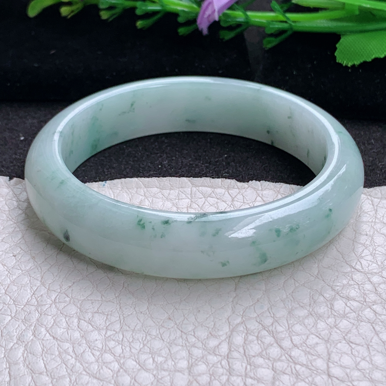 ee实拍53.8*12.7*7.3平安镯 天然缅甸翡翠a货手镯飘花胶感正圈玉镯子