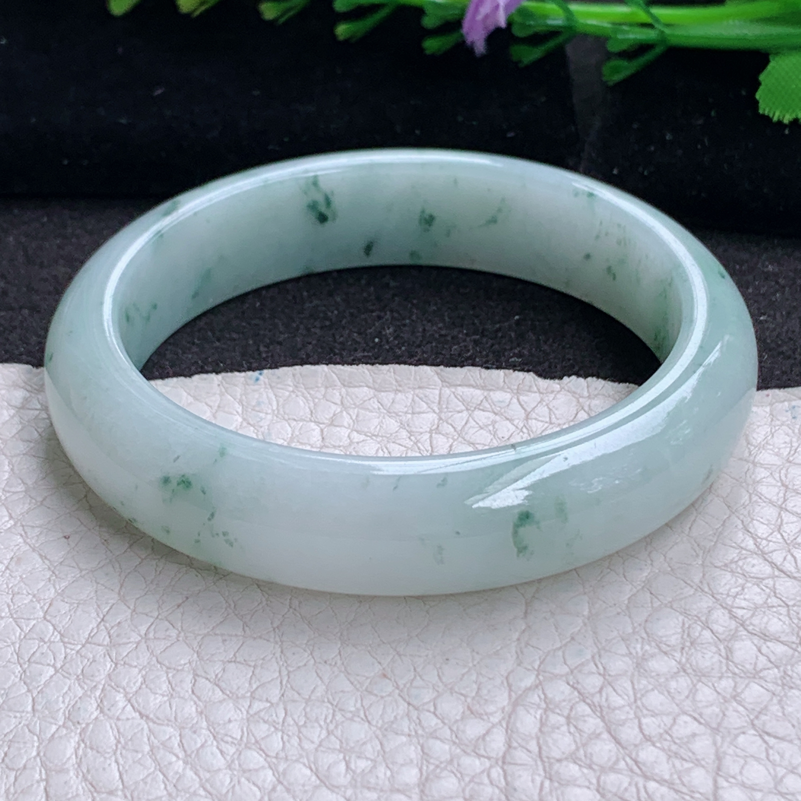 ee实拍53.8*12.7*7.3平安镯 天然缅甸翡翠a货手镯飘花胶感正圈玉镯子