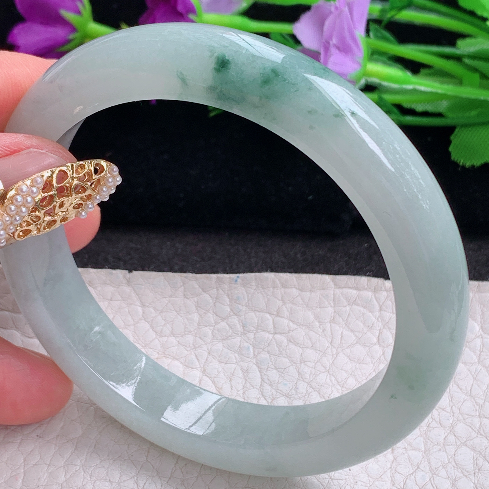 li大圈口60.8*12*8.8平安镯 天然缅甸翡翠a货手镯飘花胶感正圈玉镯子