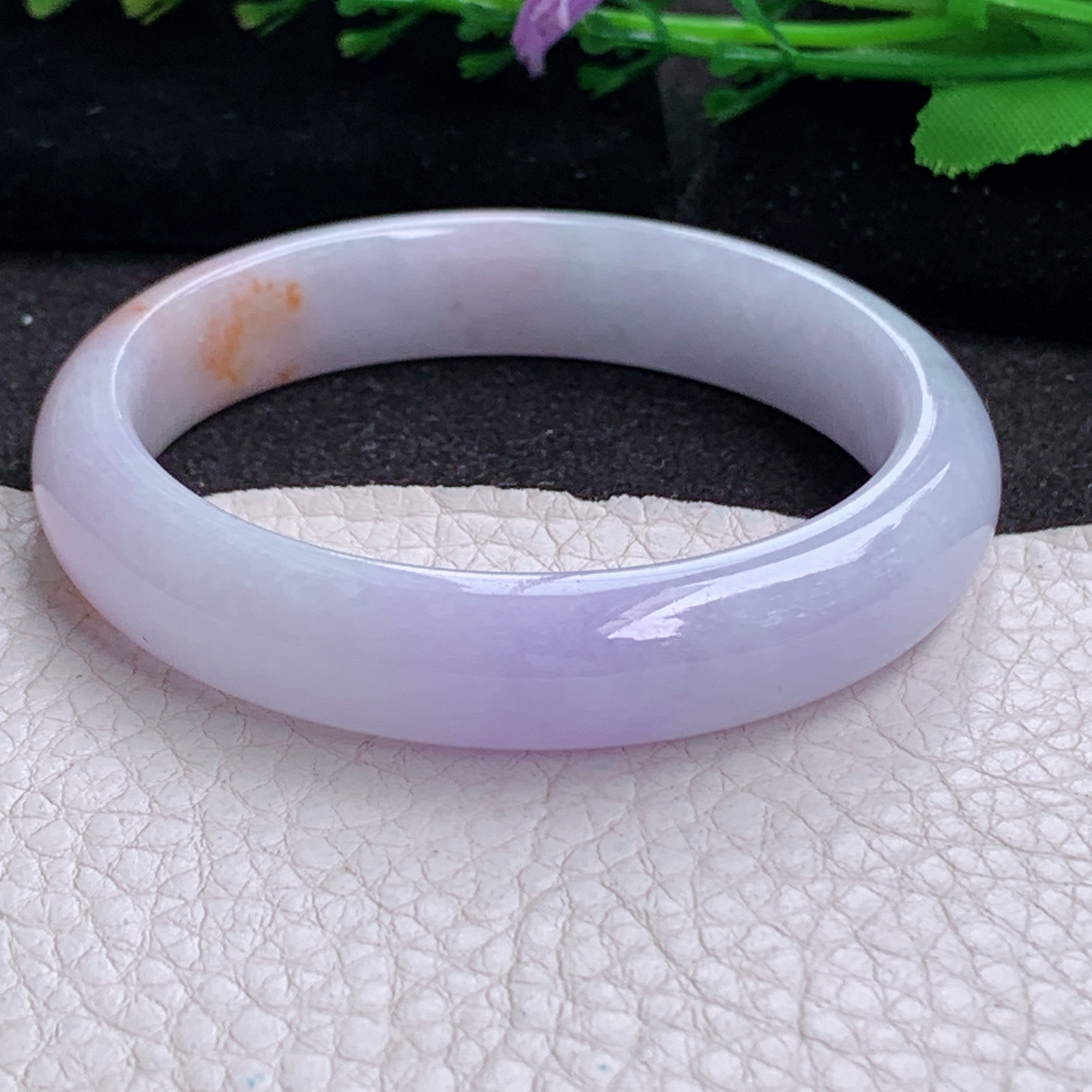 ay实拍53*11.6*7.5招财镯 天然缅甸翡翠a货手镯淡紫撒金双彩玉镯子