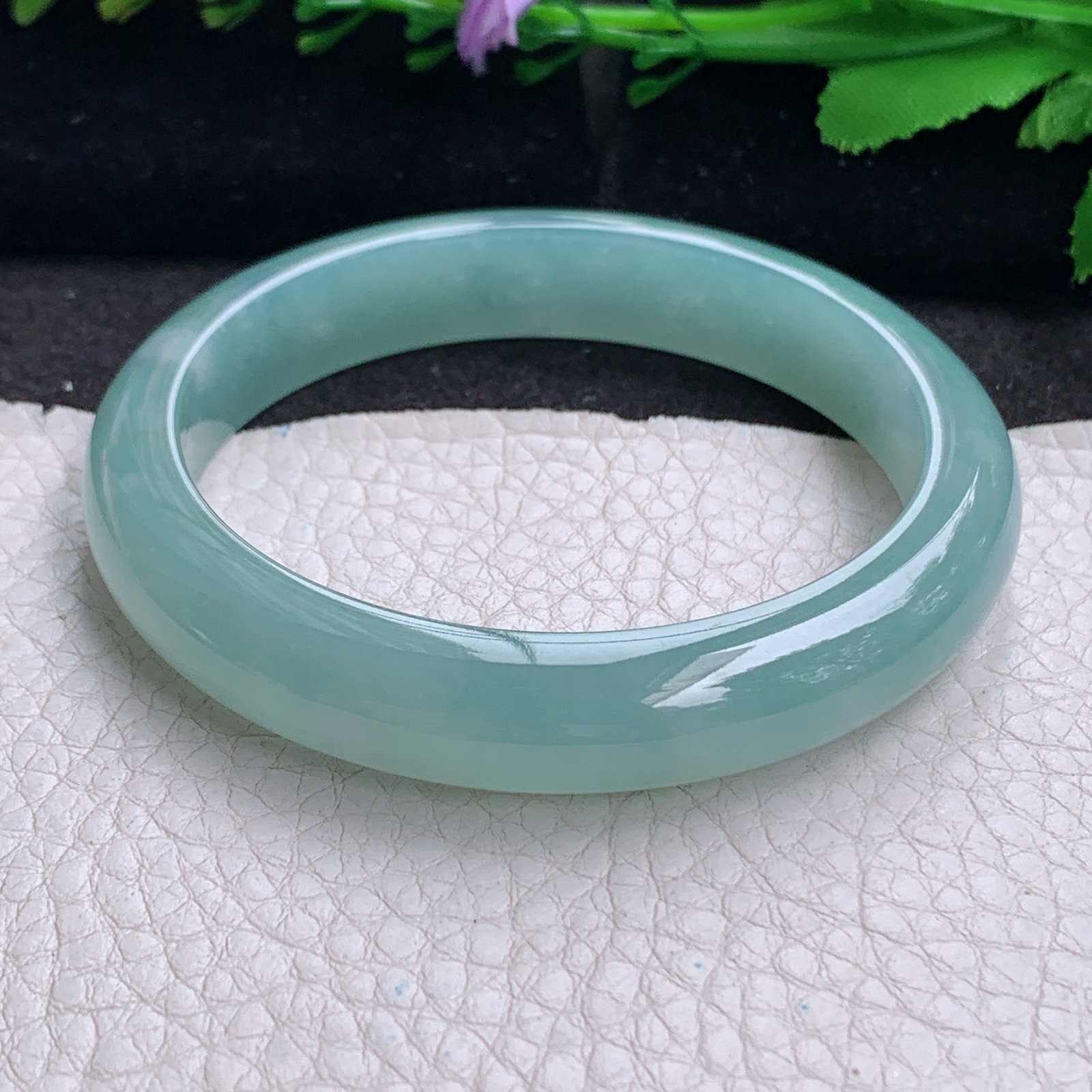 nr实拍57.5*11.2*8平安镯 天然缅甸翡翠a货手镯晴水蓝胶感正圈玉镯子