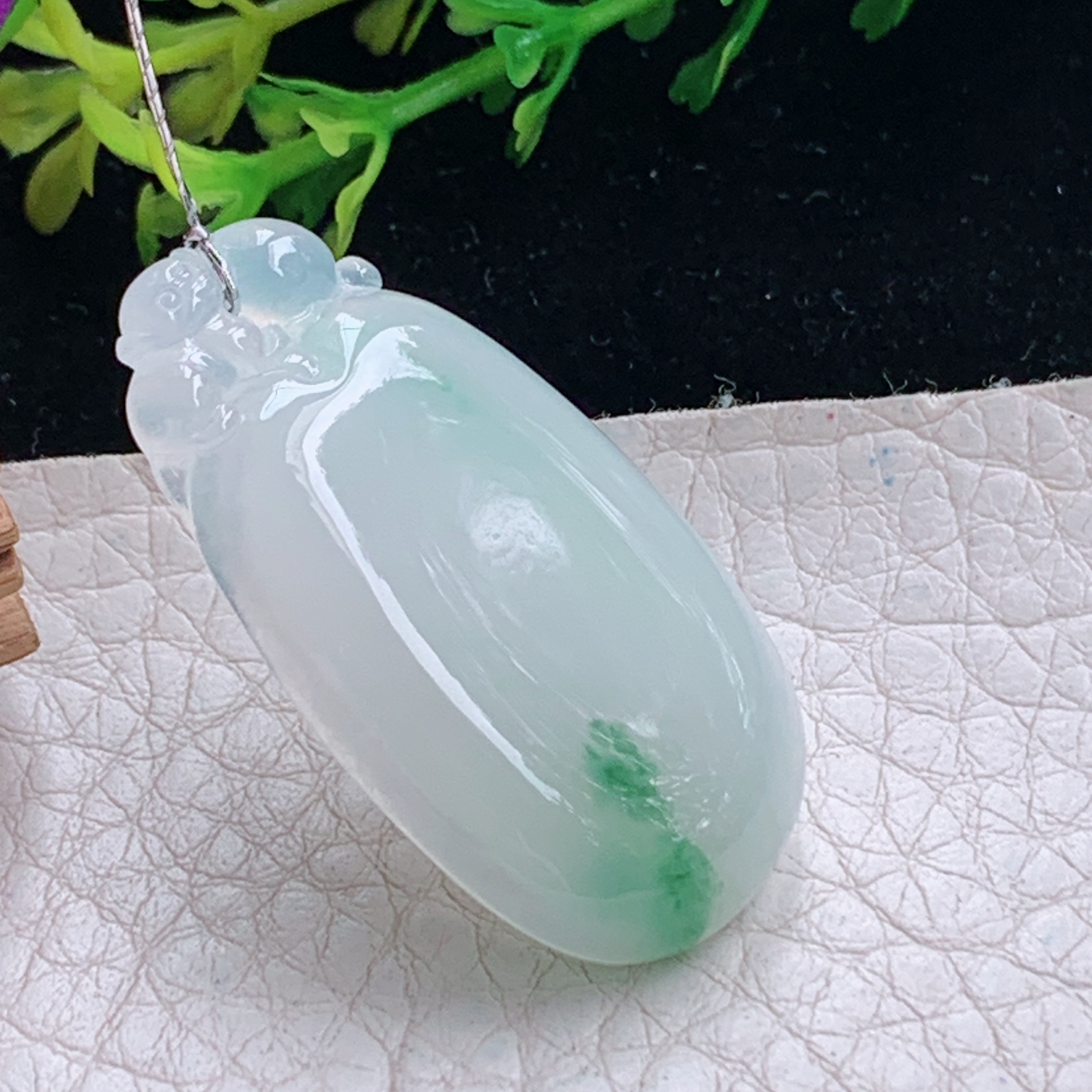 Xqa实拍37.5*20*5.8天然缅甸翡翠冰飘花福瓜吊坠 精美福禄平安玉坠