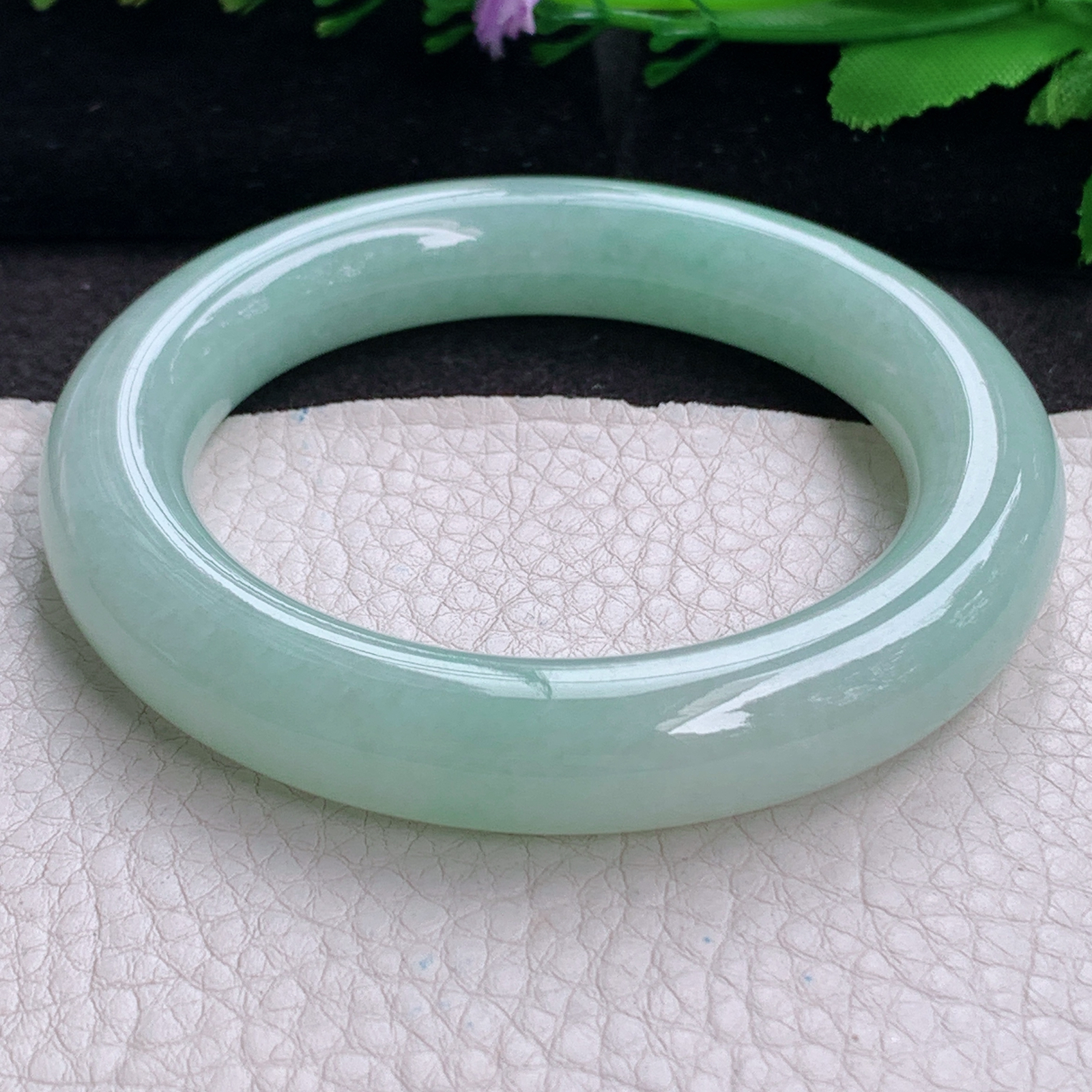 nr实拍57.5*12胖圆镯 天然缅甸翡翠a货手镯甜绿圆条大气玉镯子