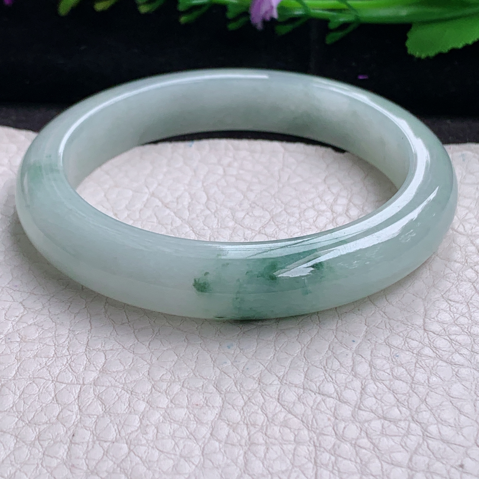 li大圈口60.8*12*8.8平安镯 天然缅甸翡翠a货手镯飘花胶感正圈玉镯子