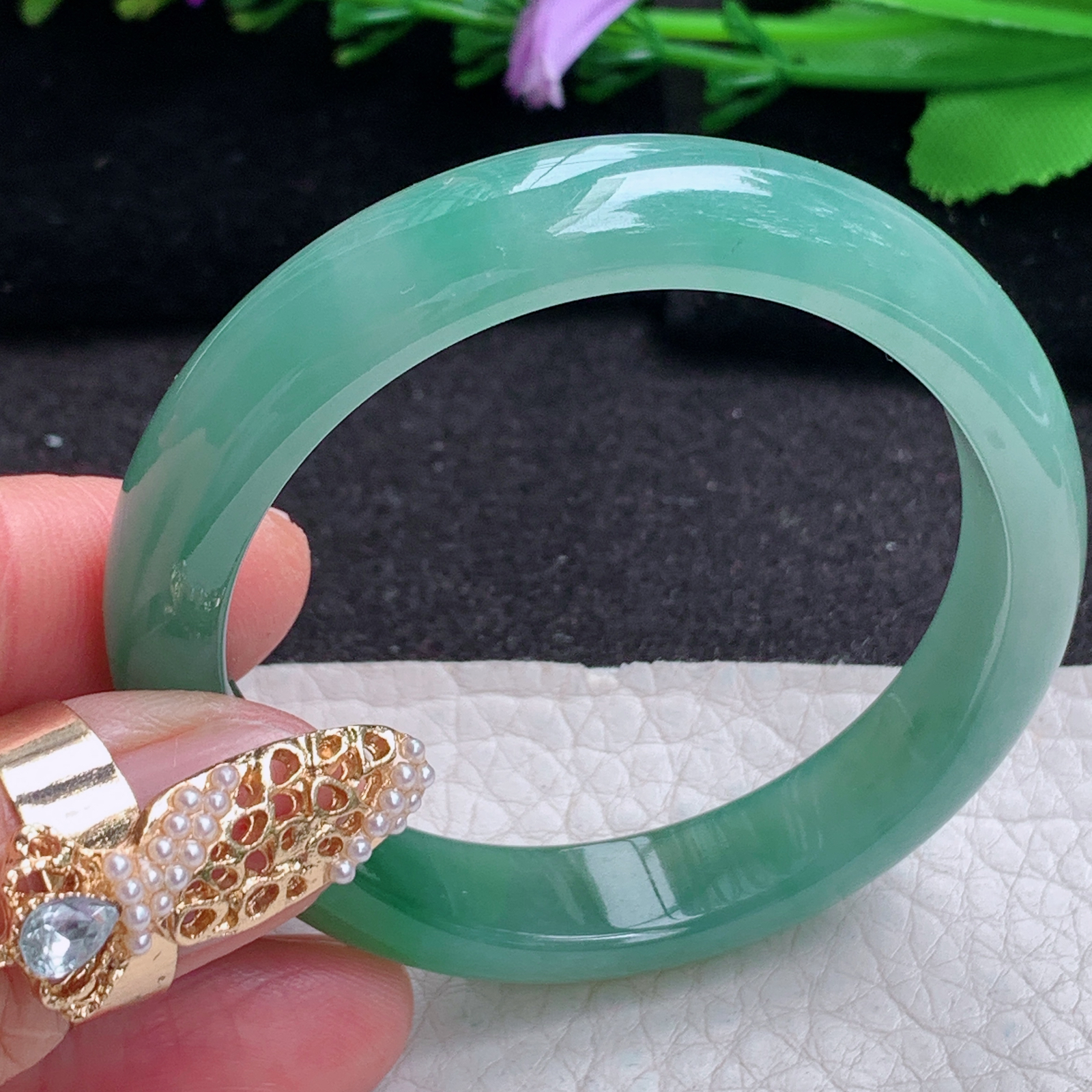 ay小圈口53.8*47.5*10*6.5贵妃镯 天然缅甸翡翠a货手镯冰油蛋形玉镯子