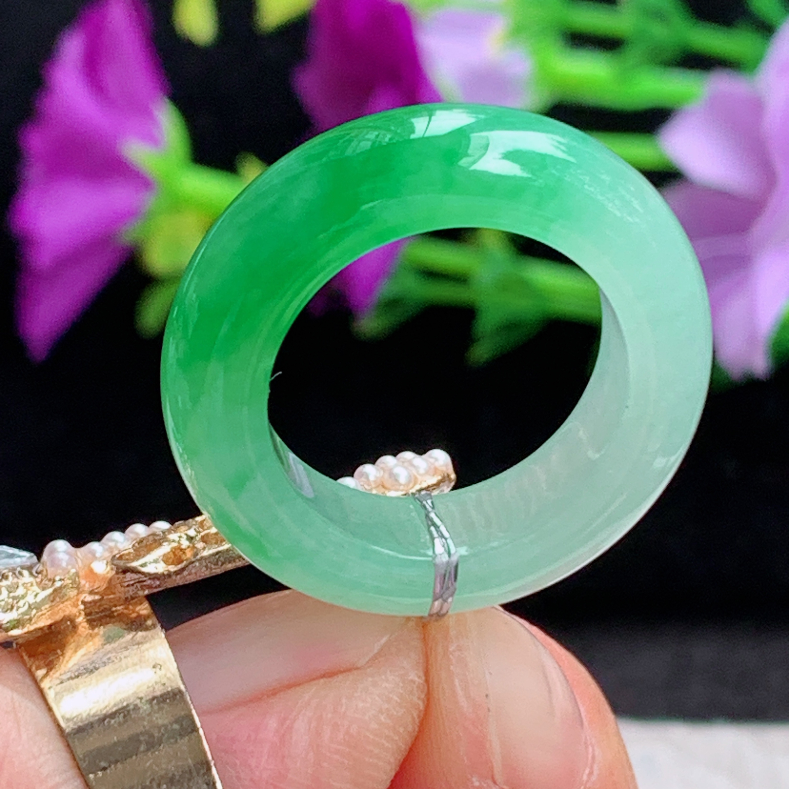 qxm实拍16.8*6.4*4.5缅甸翡翠辣阳绿16.8mm内径指环 玉戒指