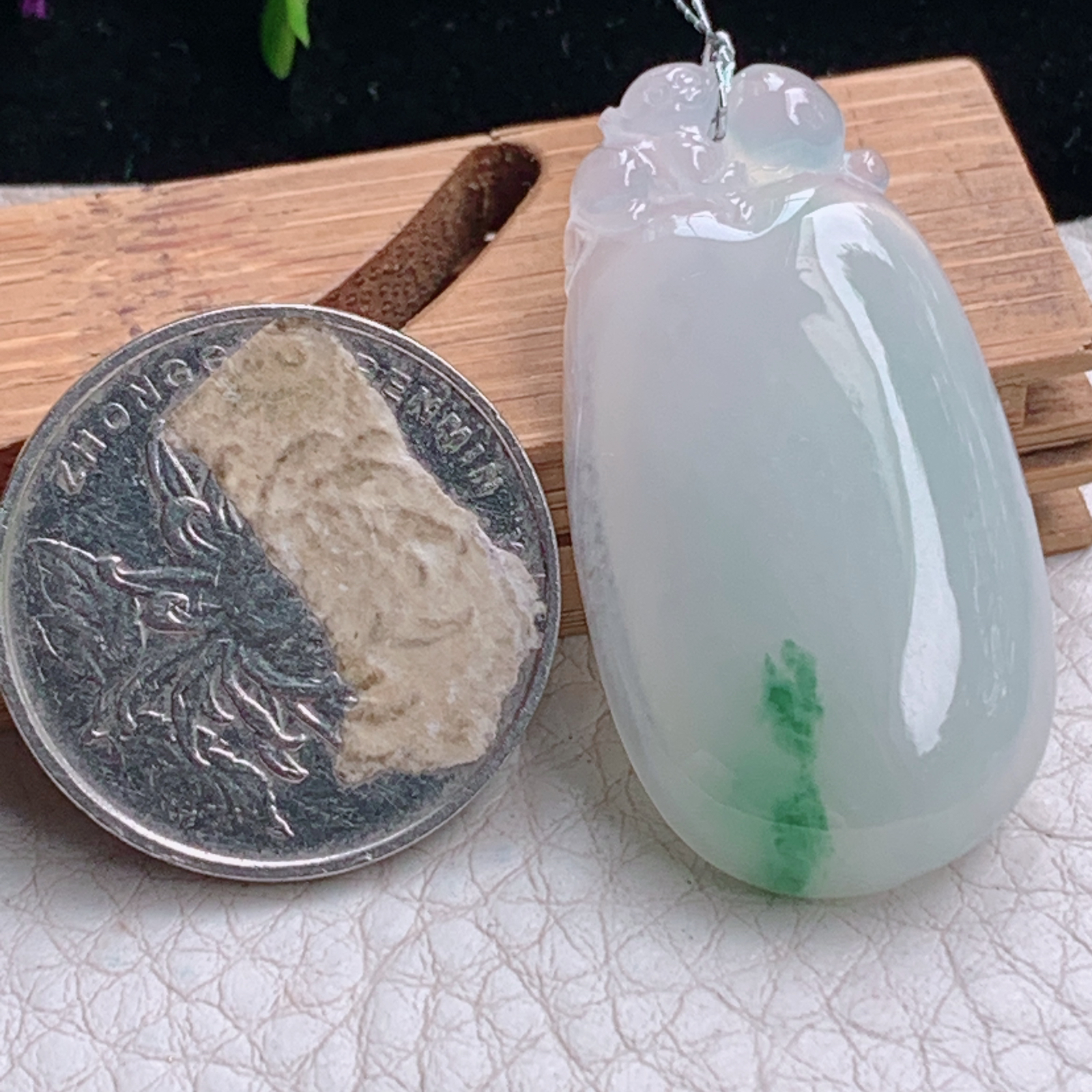 Xqa实拍37.5*20*5.8天然缅甸翡翠冰飘花福瓜吊坠 精美福禄平安玉坠