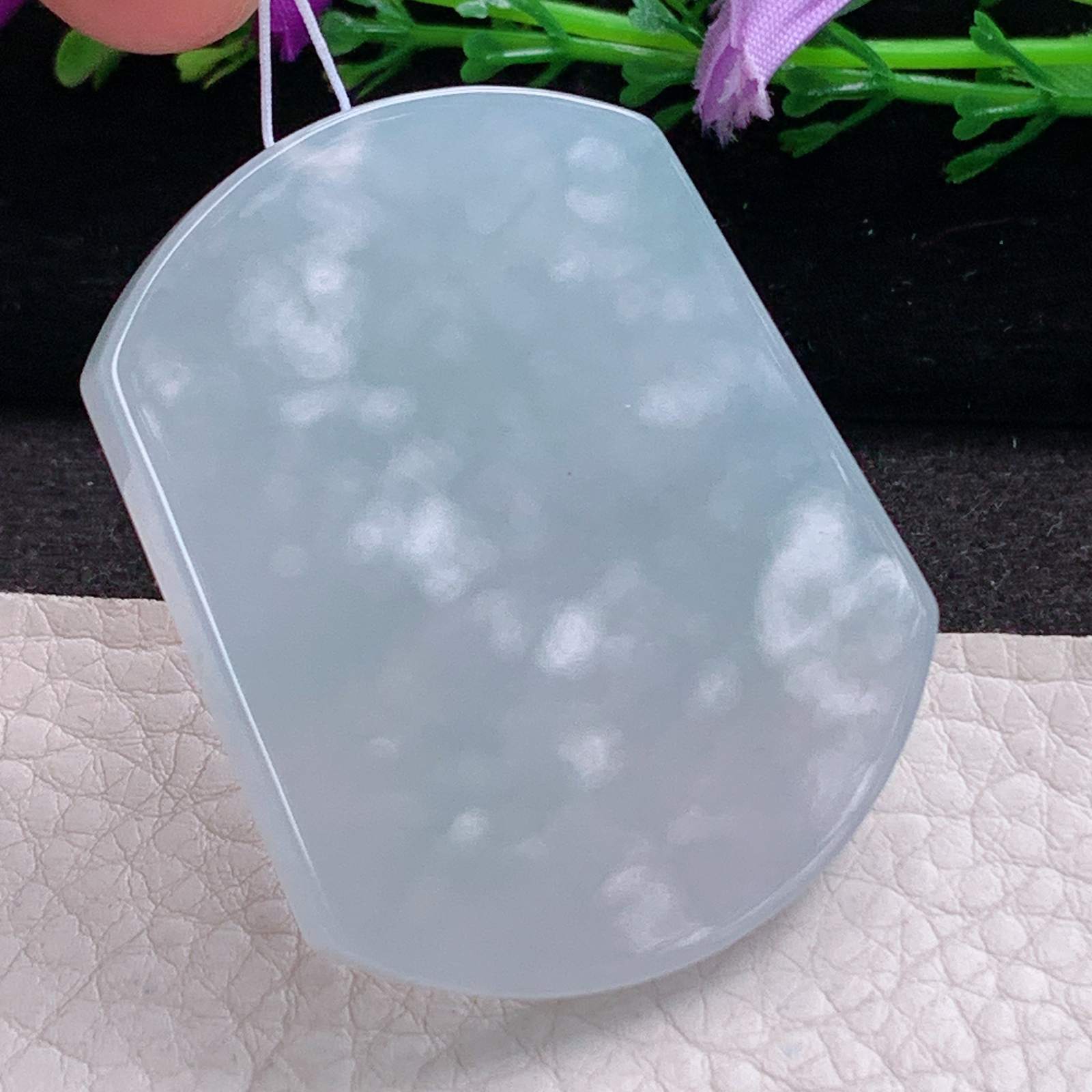 ktj实拍49.5*40*5.8天然缅甸翡翠精雕冰纯平安无事牌 素面牌玉吊坠 玉挂件