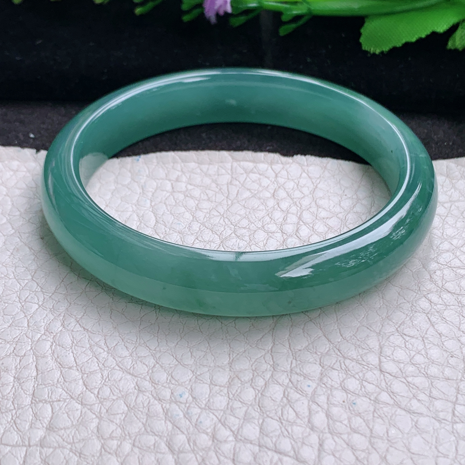 li实拍57.5*11.2*7.3平安镯 天然翡翠a货手镯冰蓝正圈玉镯子