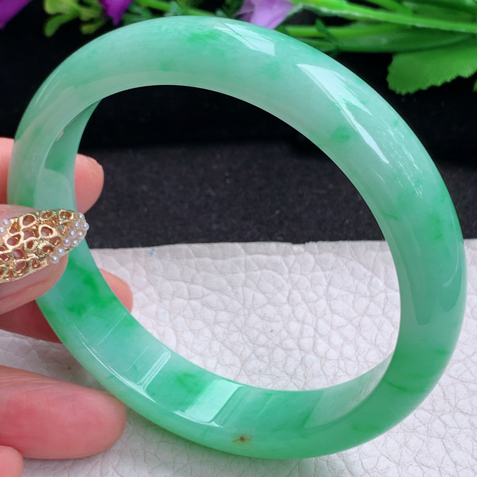 xc大圈口62*14.2*7.6平安镯 天然缅甸翡翠a货手镯辣阳绿胶感正圈玉镯子