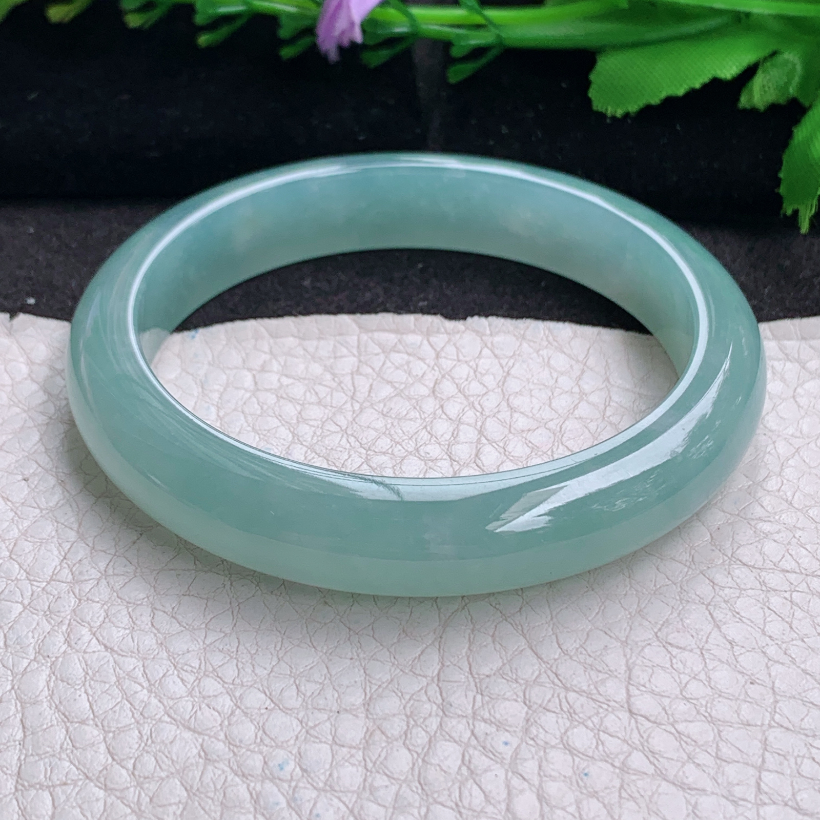 nr实拍57.5*11.2*8平安镯 天然缅甸翡翠a货手镯晴水蓝胶感正圈玉镯子