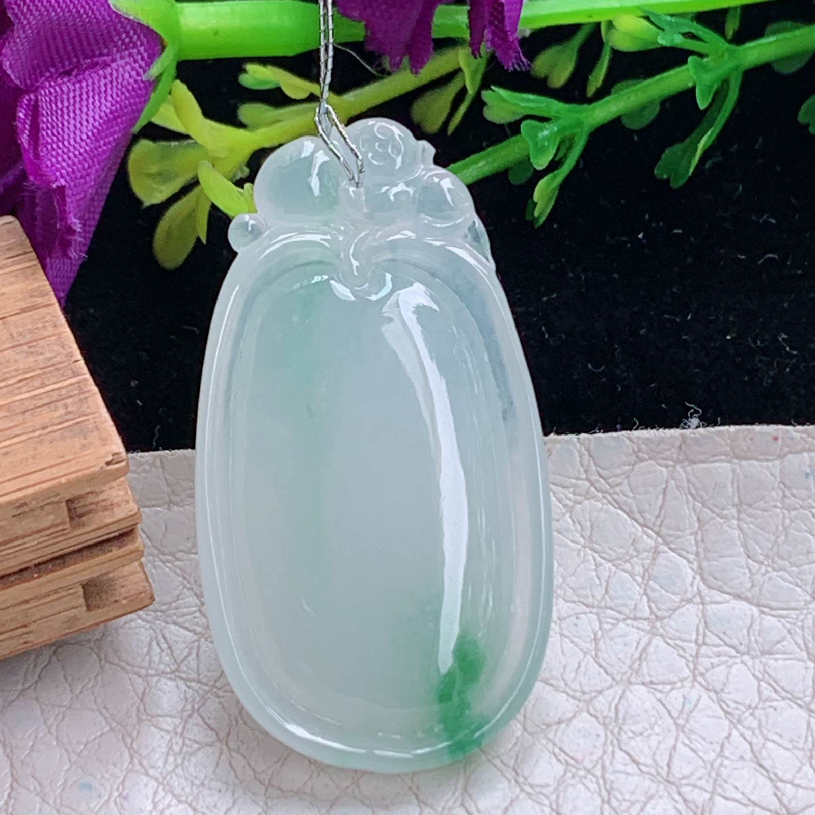 Xqa实拍37.5*20*5.8天然缅甸翡翠冰飘花福瓜吊坠 精美福禄平安玉坠