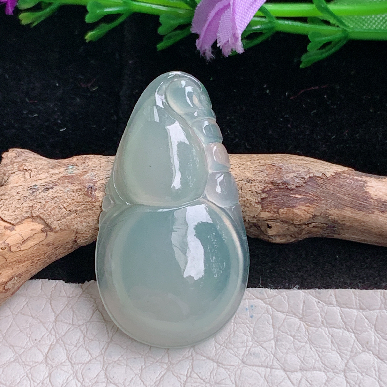 ajj实拍36.3*20.2*5.5天然缅甸翡翠精雕冰晴饱满葫芦玉吊坠 玉挂件