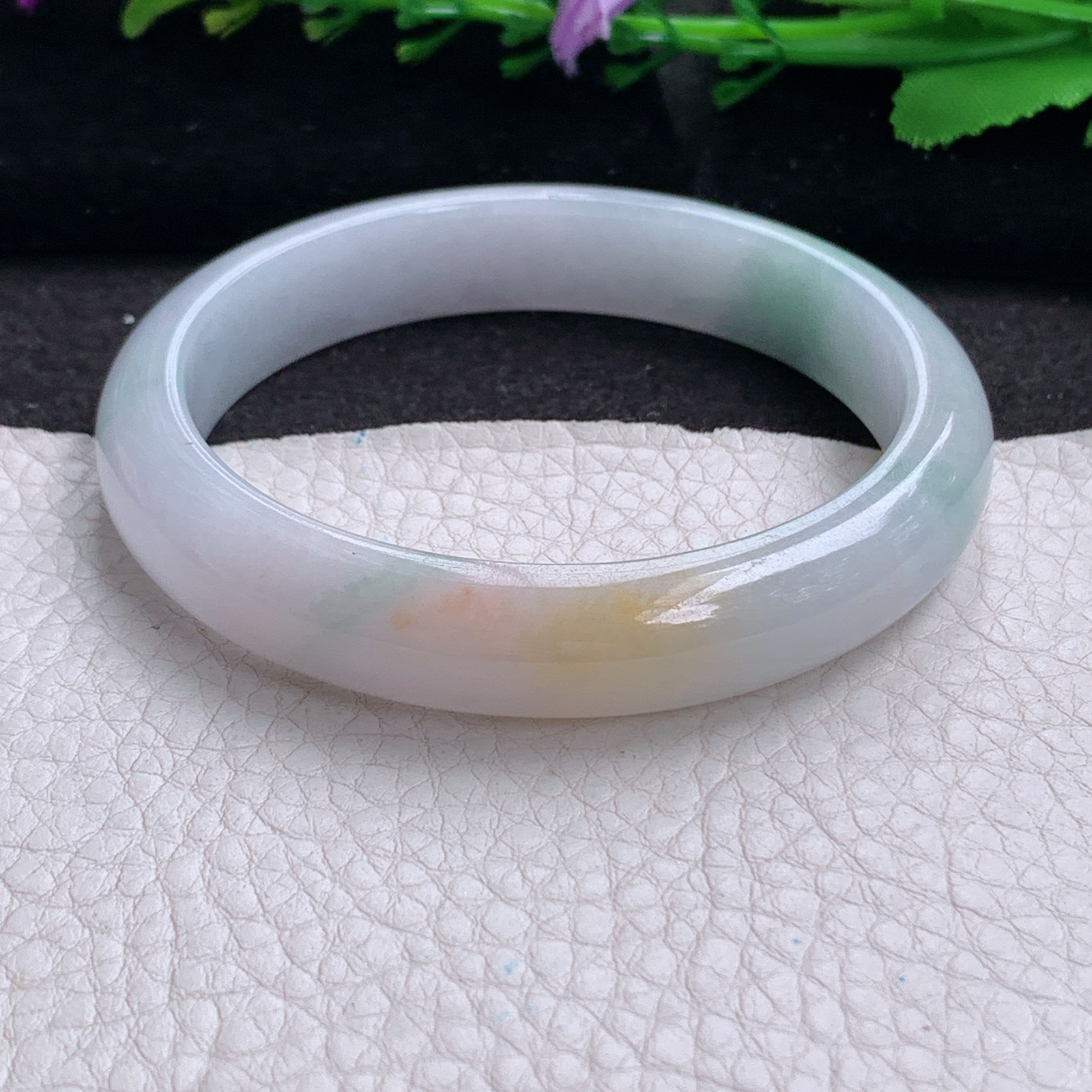 xc实拍58.5*12*7.6平安镯 天然缅甸翡翠a货手镯三彩胶感正圈玉镯子