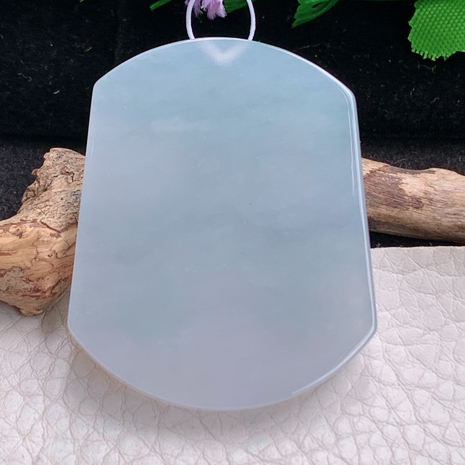 ktj实拍49.5*40*5.8天然缅甸翡翠精雕冰纯平安无事牌 素面牌玉吊坠 玉挂件