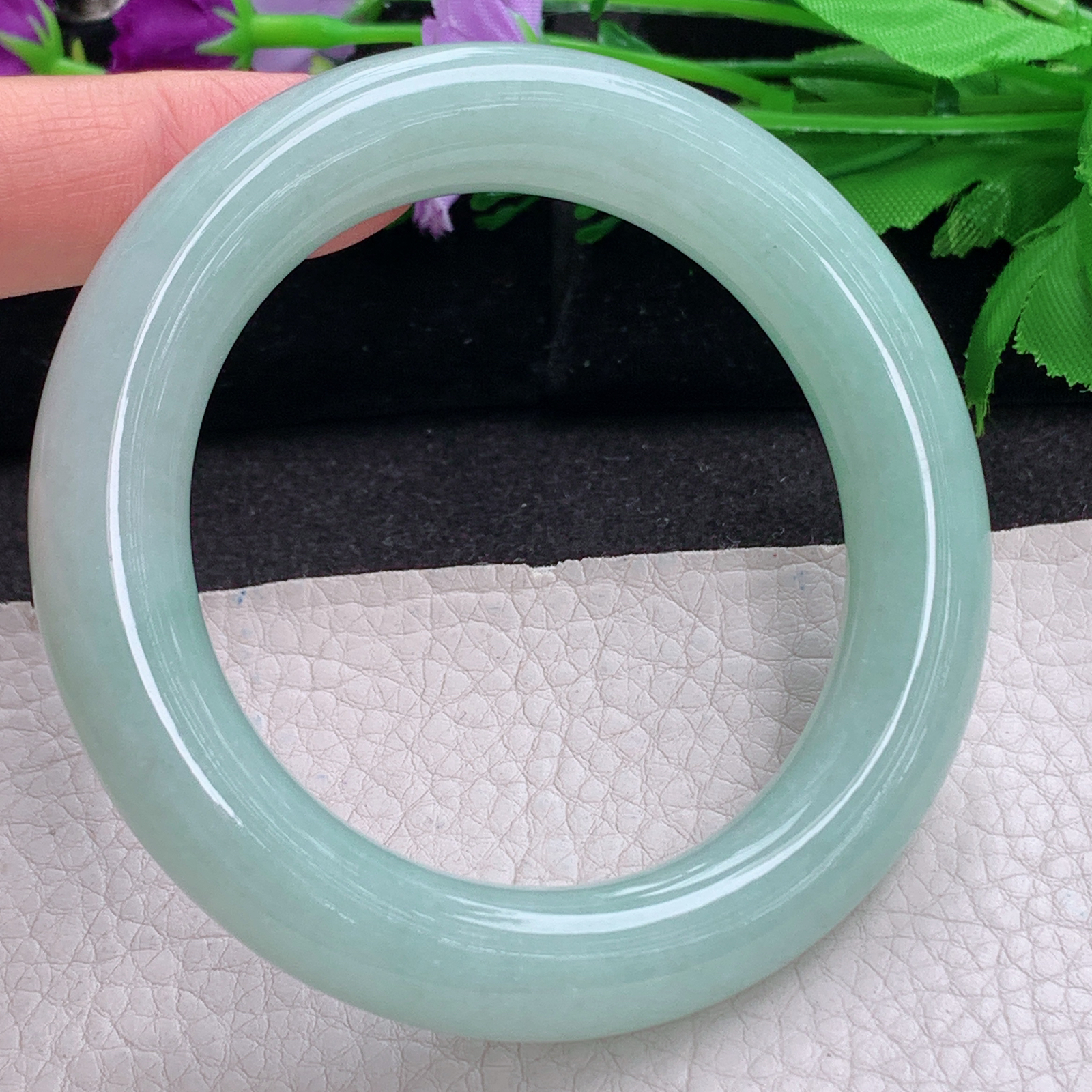 nr实拍57.5*12胖圆镯 天然缅甸翡翠a货手镯甜绿圆条大气玉镯子