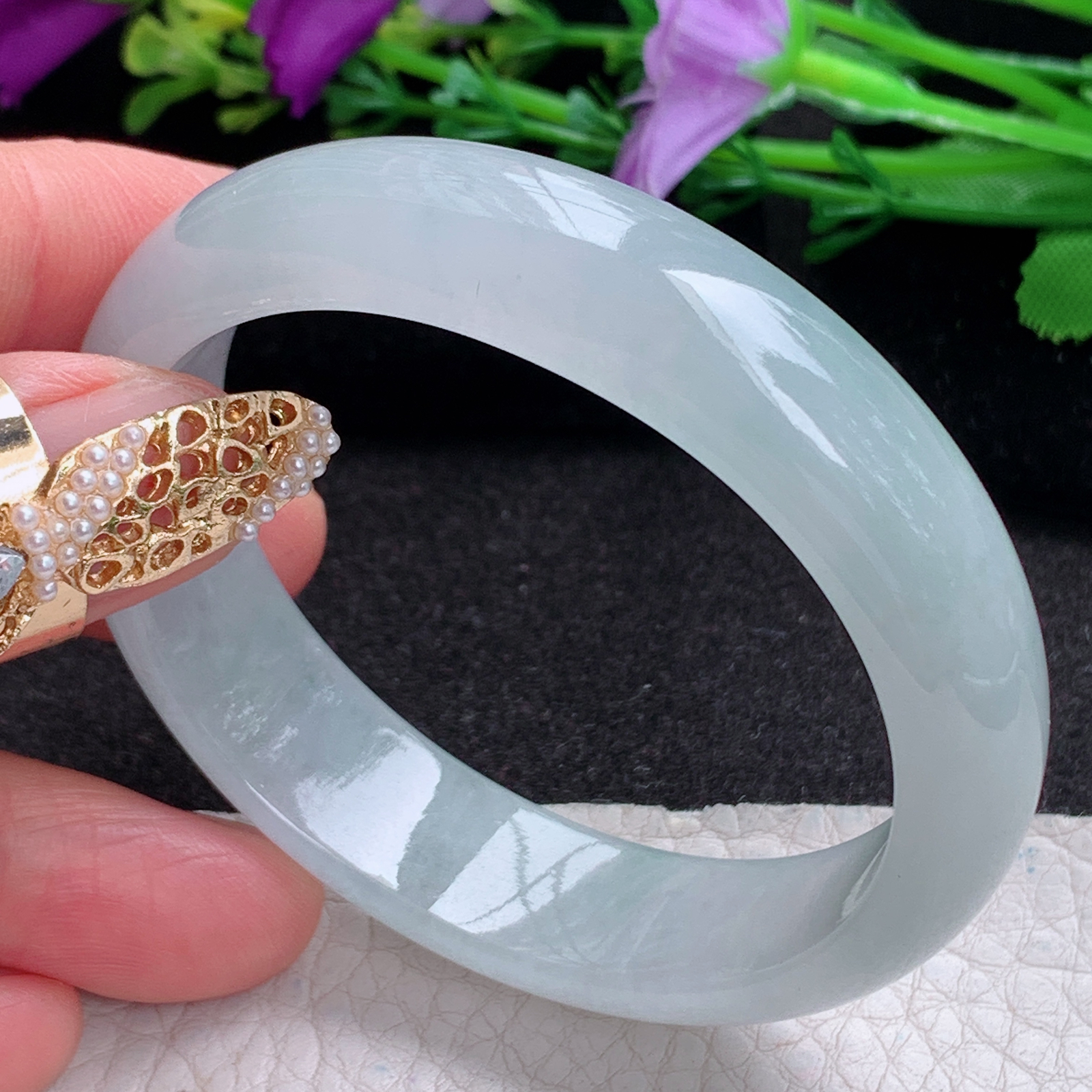 ay小圈口52*48*13.5*7贵妃镯 天然缅甸翡翠a货手镯冰润蛋形玉镯子