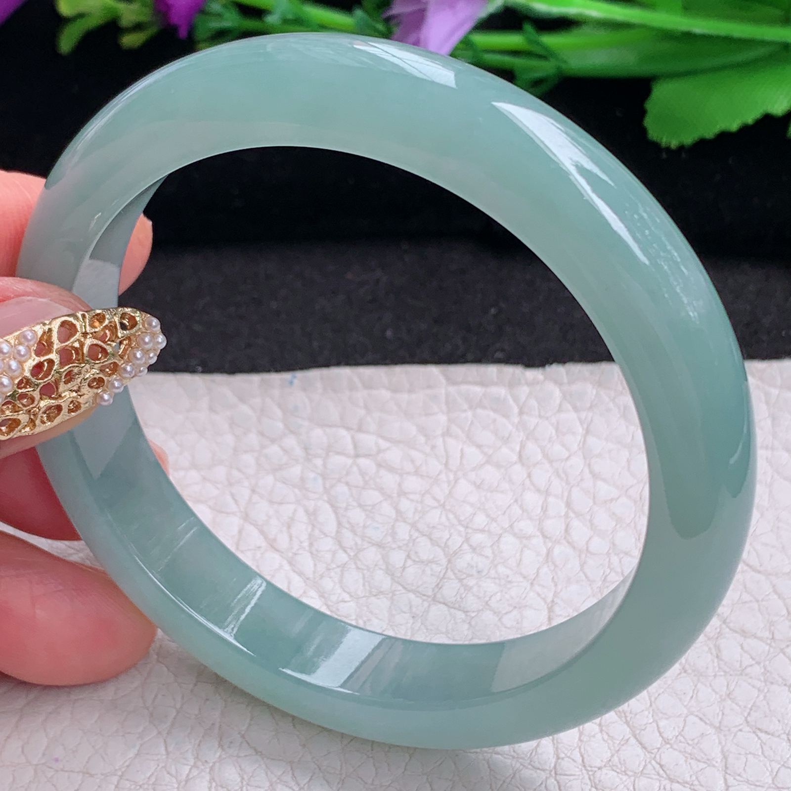 nr实拍57.5*11.2*8平安镯 天然缅甸翡翠a货手镯晴水蓝胶感正圈玉镯子