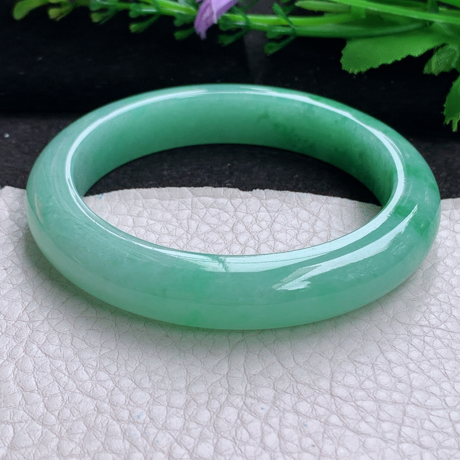 xc大圈口60.5*12.3*9.2平安镯 天然缅甸翡翠a货手镯辣绿胶感正圈玉镯子