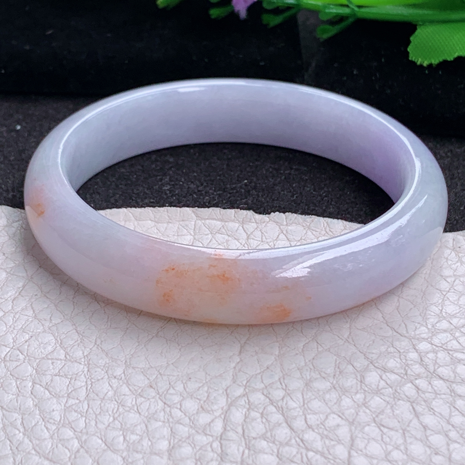 ay实拍53*11.6*7.5招财镯 天然缅甸翡翠a货手镯淡紫撒金双彩玉镯子