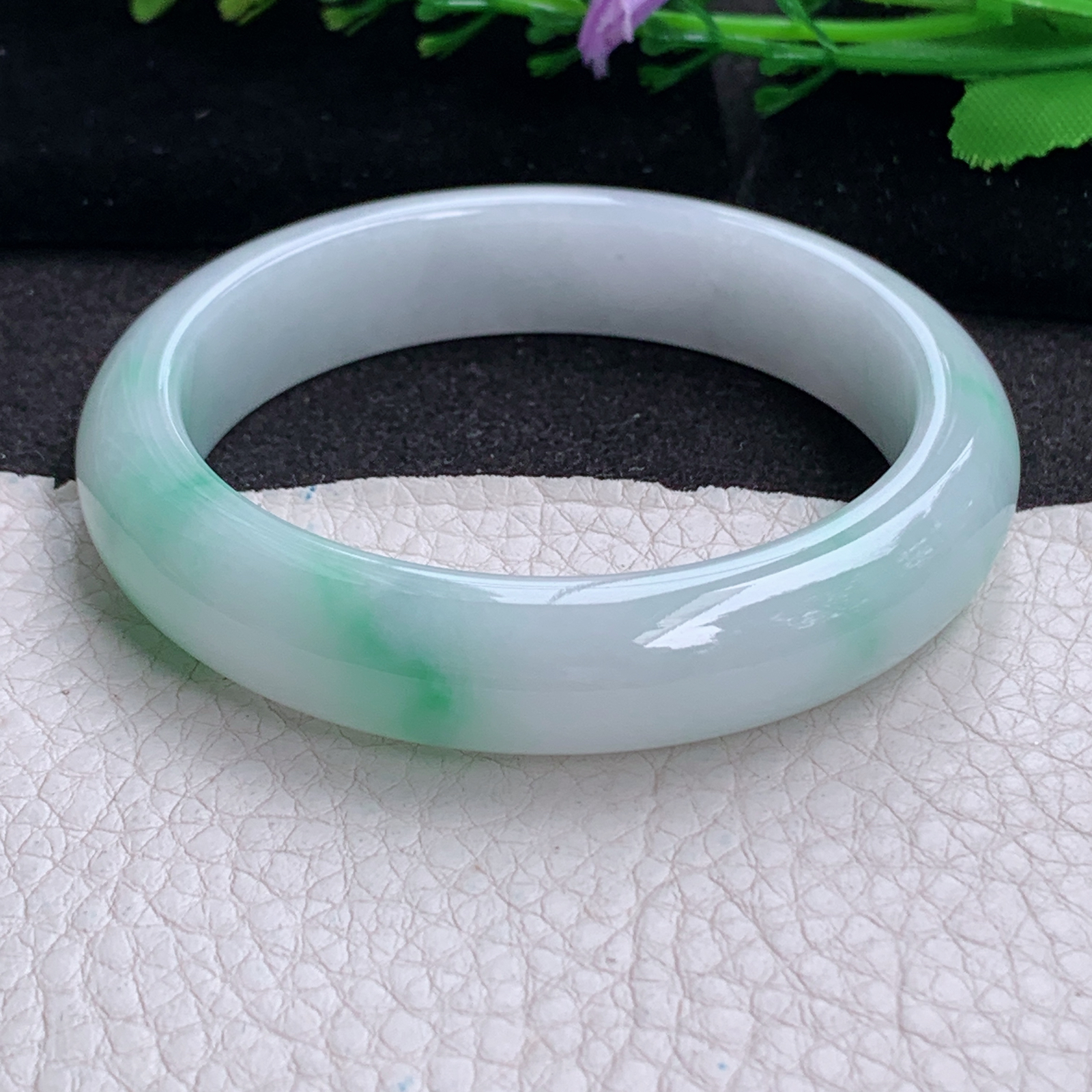 ay实拍56*12.8*8.2平安镯 天然缅甸翡翠a货手镯飘花正圈玉镯子