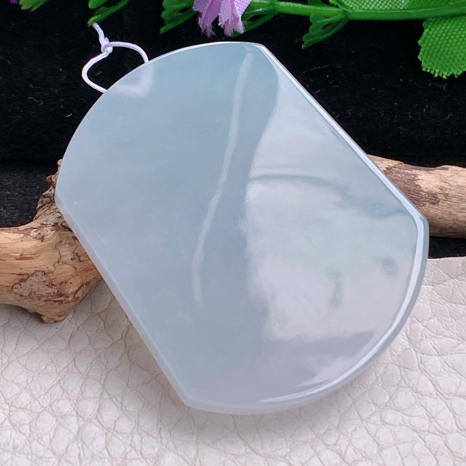 ktj实拍49.5*40*5.8天然缅甸翡翠精雕冰纯平安无事牌 素面牌玉吊坠 玉挂件