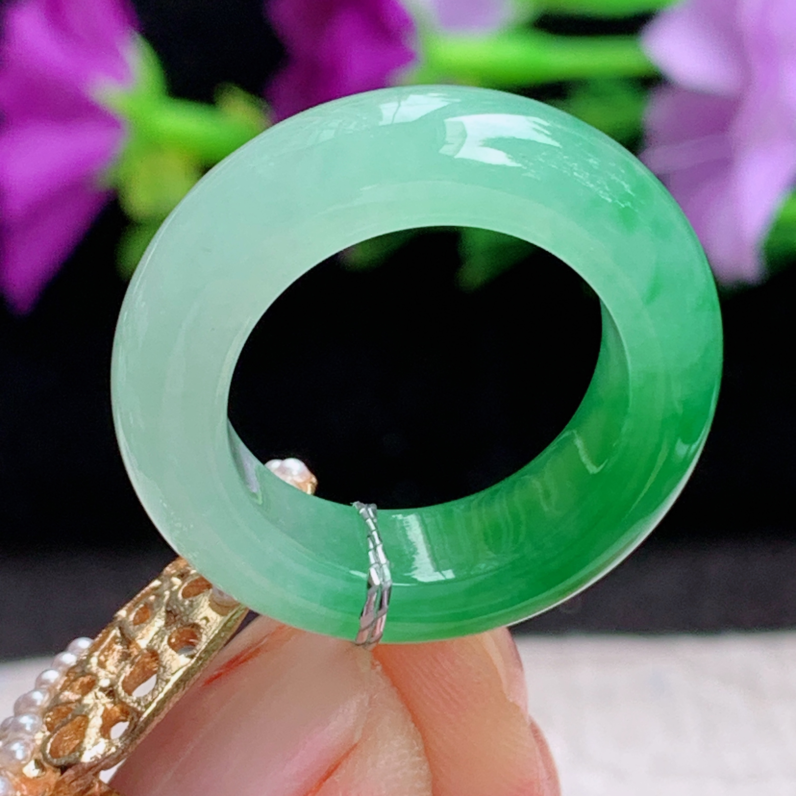 qxm实拍16.8*6.4*4.5缅甸翡翠辣阳绿16.8mm内径指环 玉戒指