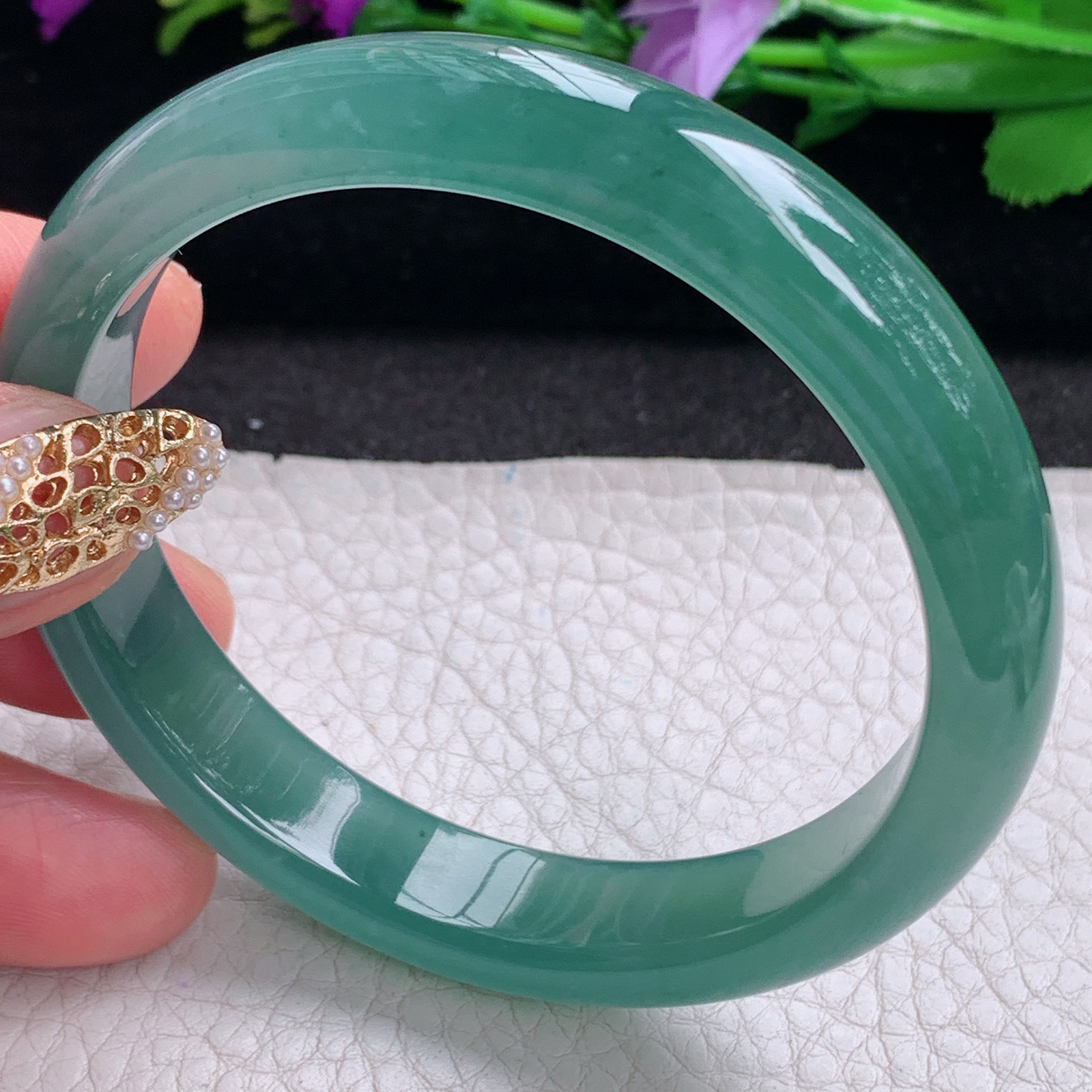 li实拍57.5*11.2*7.3平安镯 天然翡翠a货手镯冰蓝正圈玉镯子