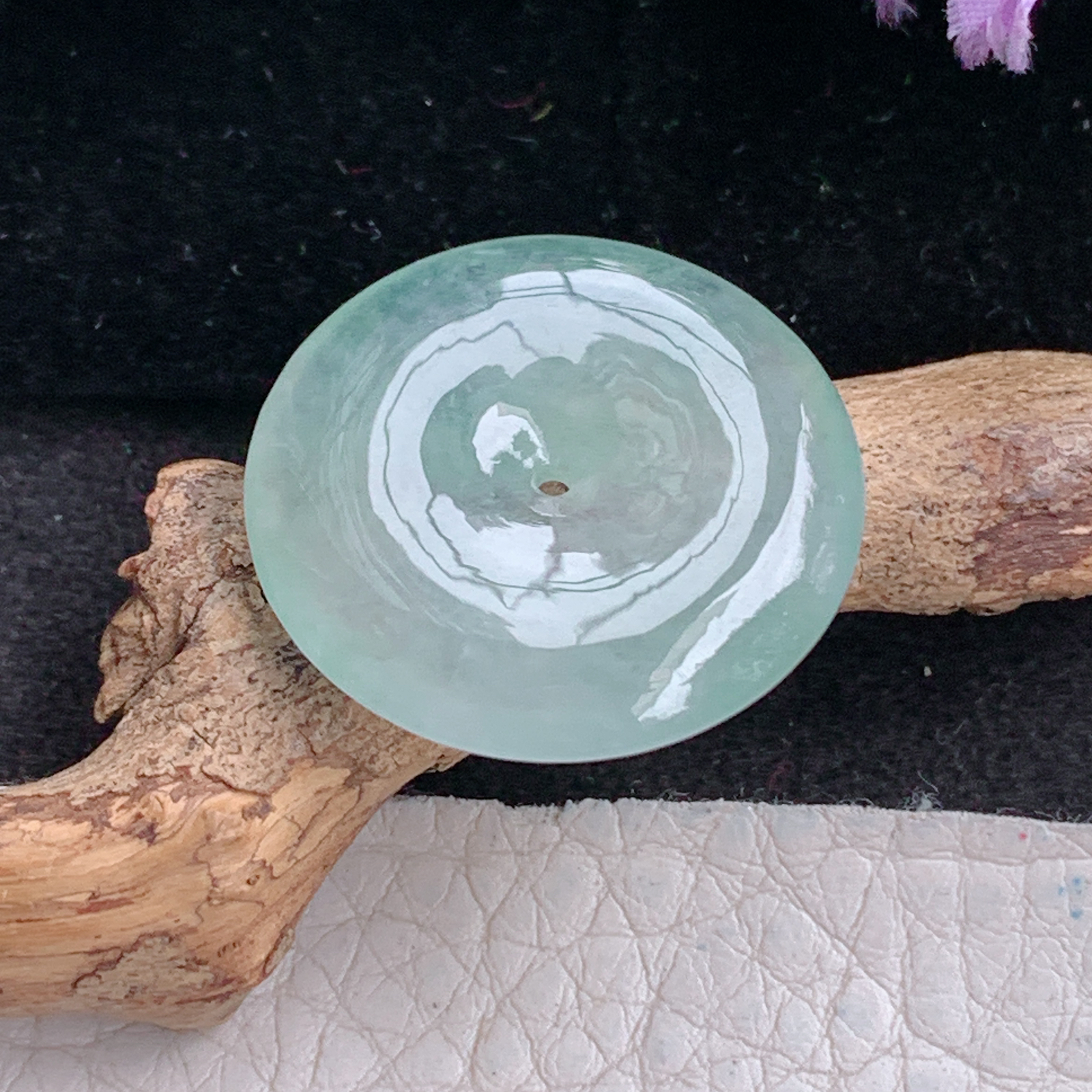 ajj实拍26.2*5.2天然缅甸翡翠精雕冰晴平安扣 玉扣玉吊坠 玉挂件