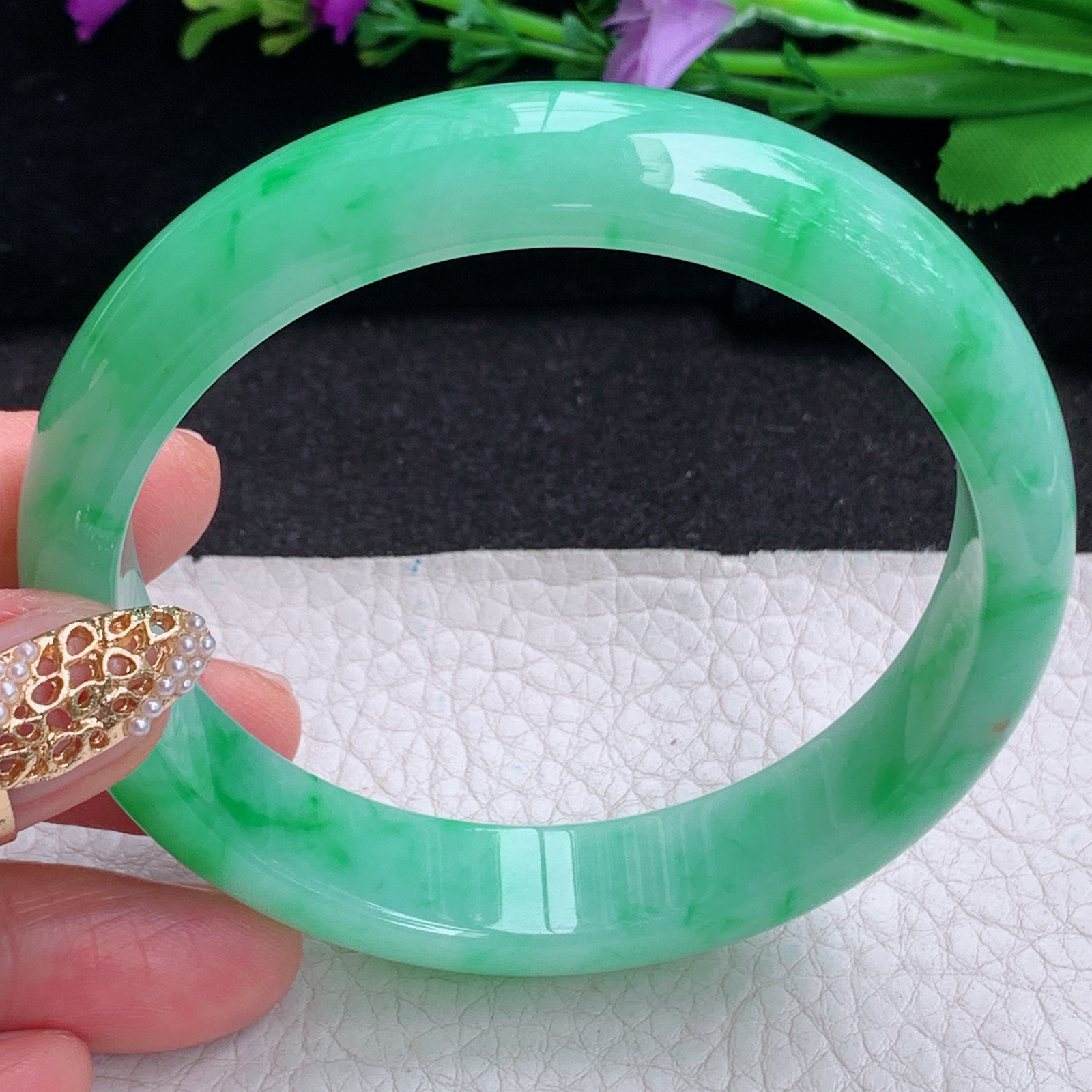 xc大圈口62*14.2*7.6平安镯 天然缅甸翡翠a货手镯辣阳绿胶感正圈玉镯子