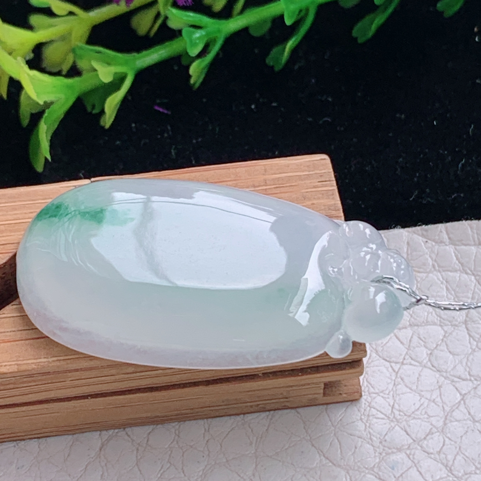 Xqa实拍37.5*20*5.8天然缅甸翡翠冰飘花福瓜吊坠 精美福禄平安玉坠