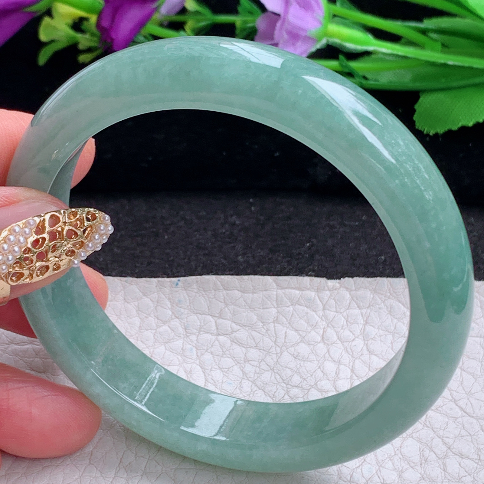 nr实拍58.5*12.6*8平安镯 天然缅甸翡翠a货手镯满色胶感正圈玉镯子