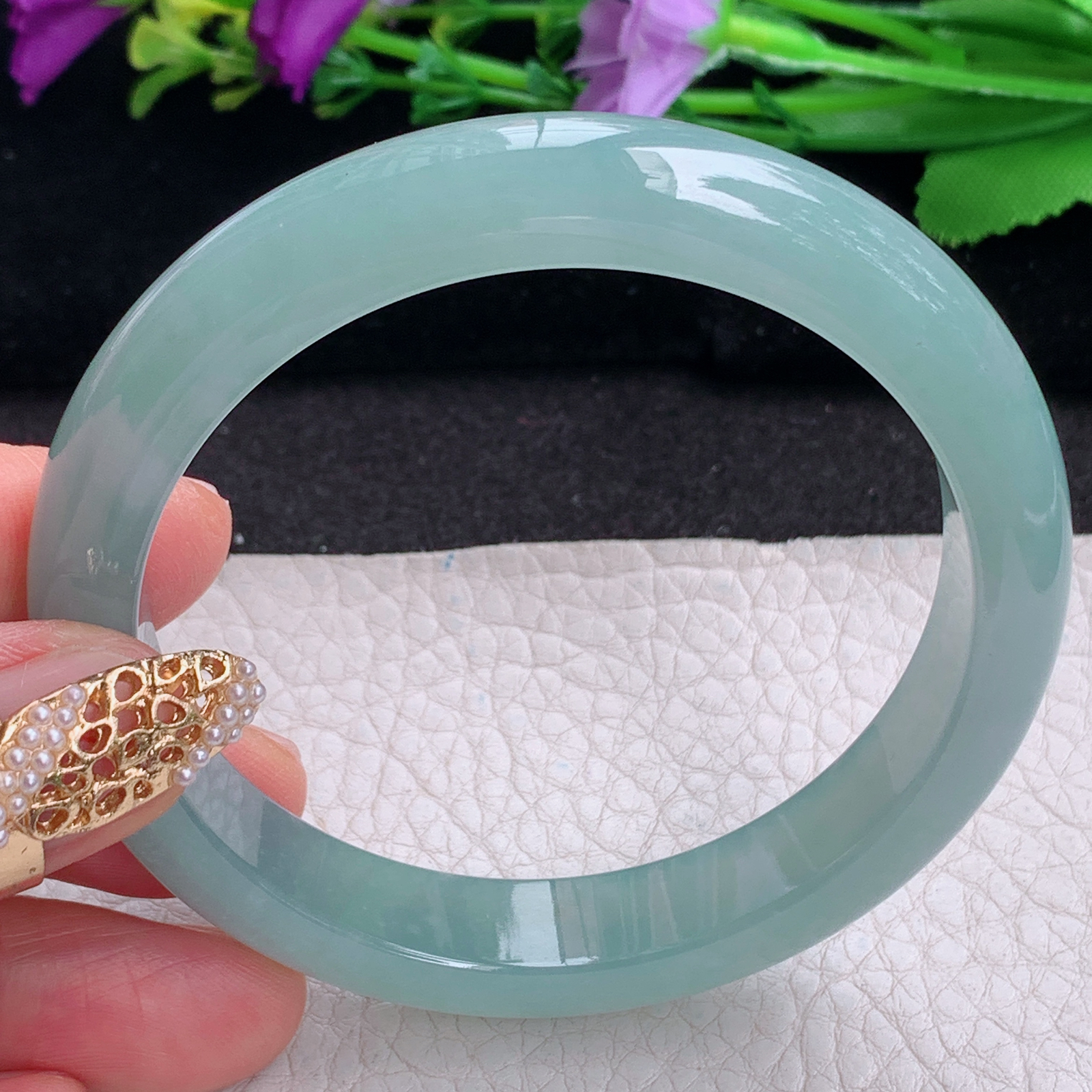 nr实拍57.5*11.2*8平安镯 天然缅甸翡翠a货手镯晴水蓝胶感正圈玉镯子