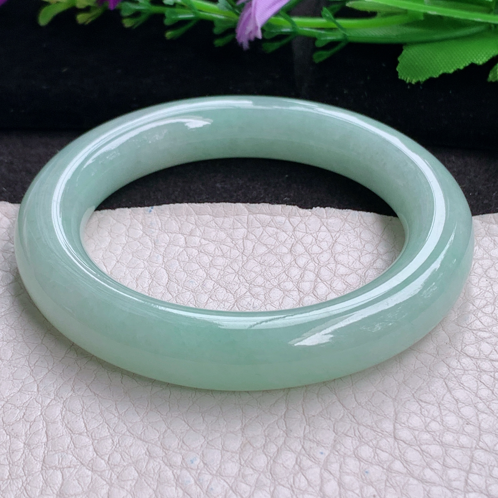 nr实拍57.5*12胖圆镯 天然缅甸翡翠a货手镯甜绿圆条大气玉镯子