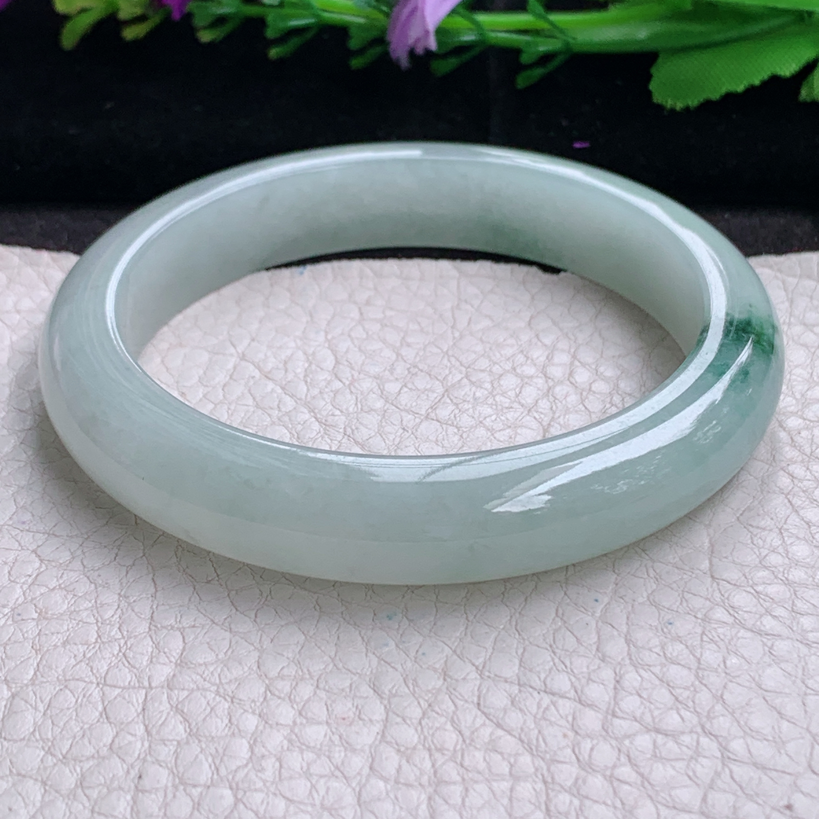 li大圈口60.8*12*8.8平安镯 天然缅甸翡翠a货手镯飘花胶感正圈玉镯子