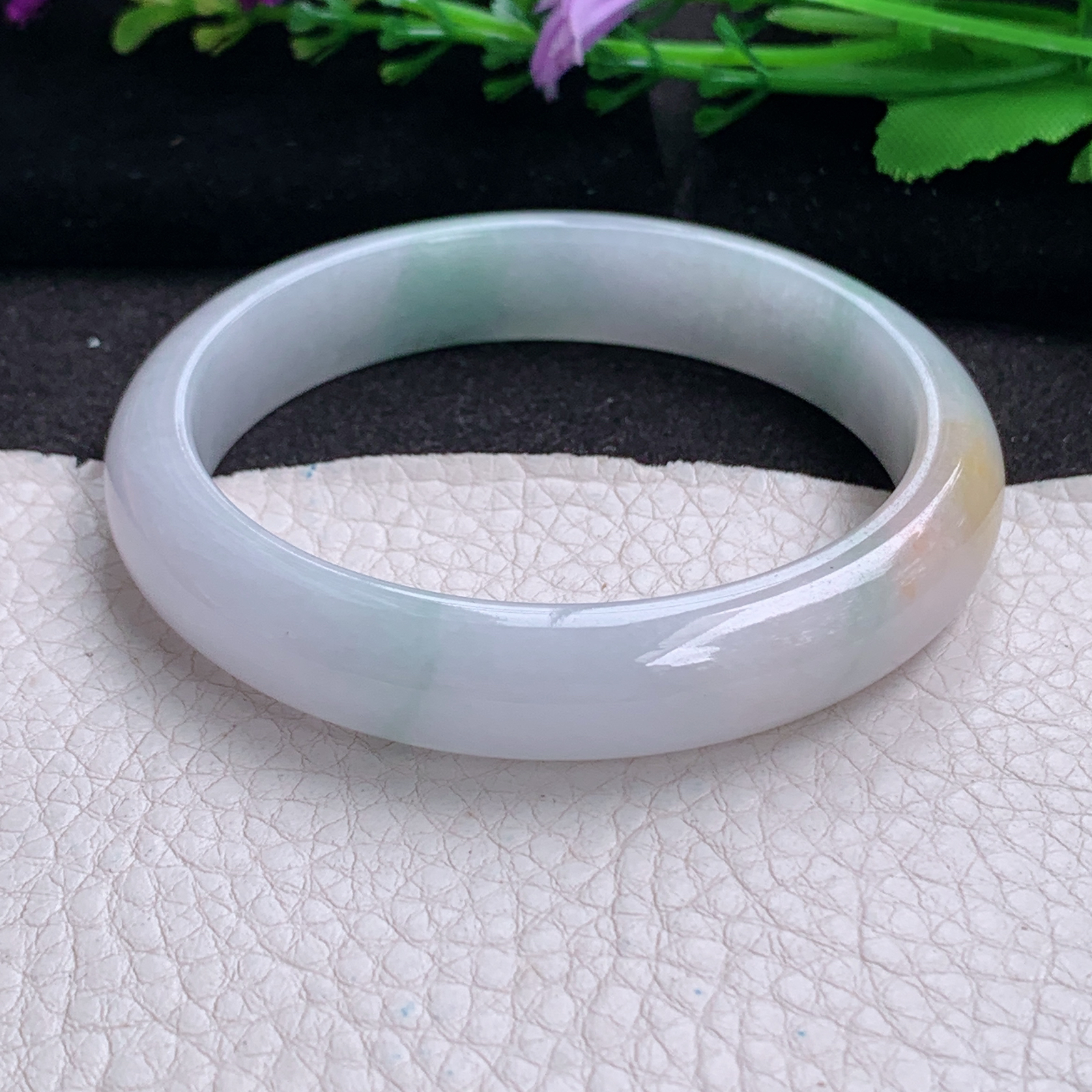 xc实拍58.5*12*7.6平安镯 天然缅甸翡翠a货手镯三彩胶感正圈玉镯子