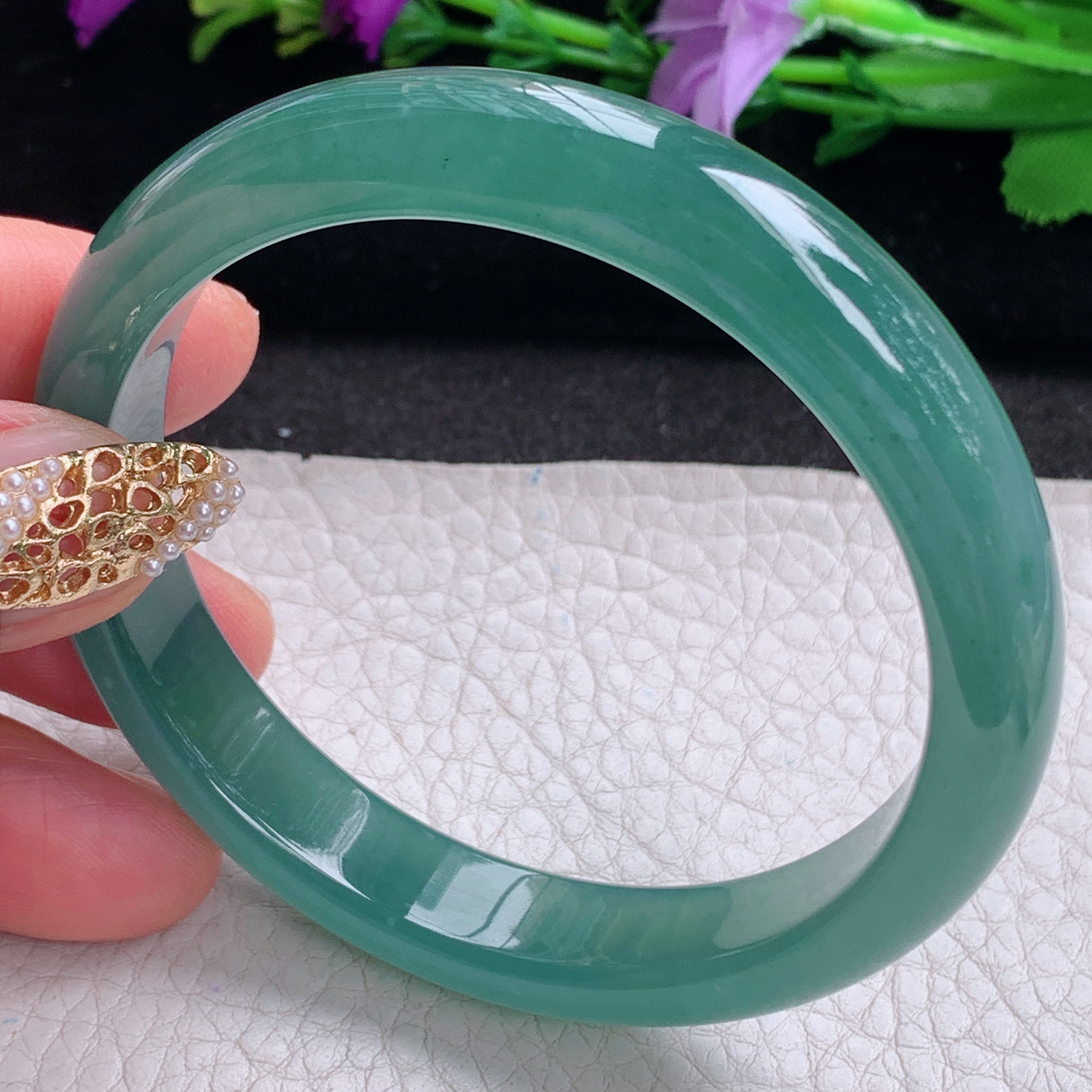 li实拍57.5*11.2*7.3平安镯 天然翡翠a货手镯冰蓝正圈玉镯子