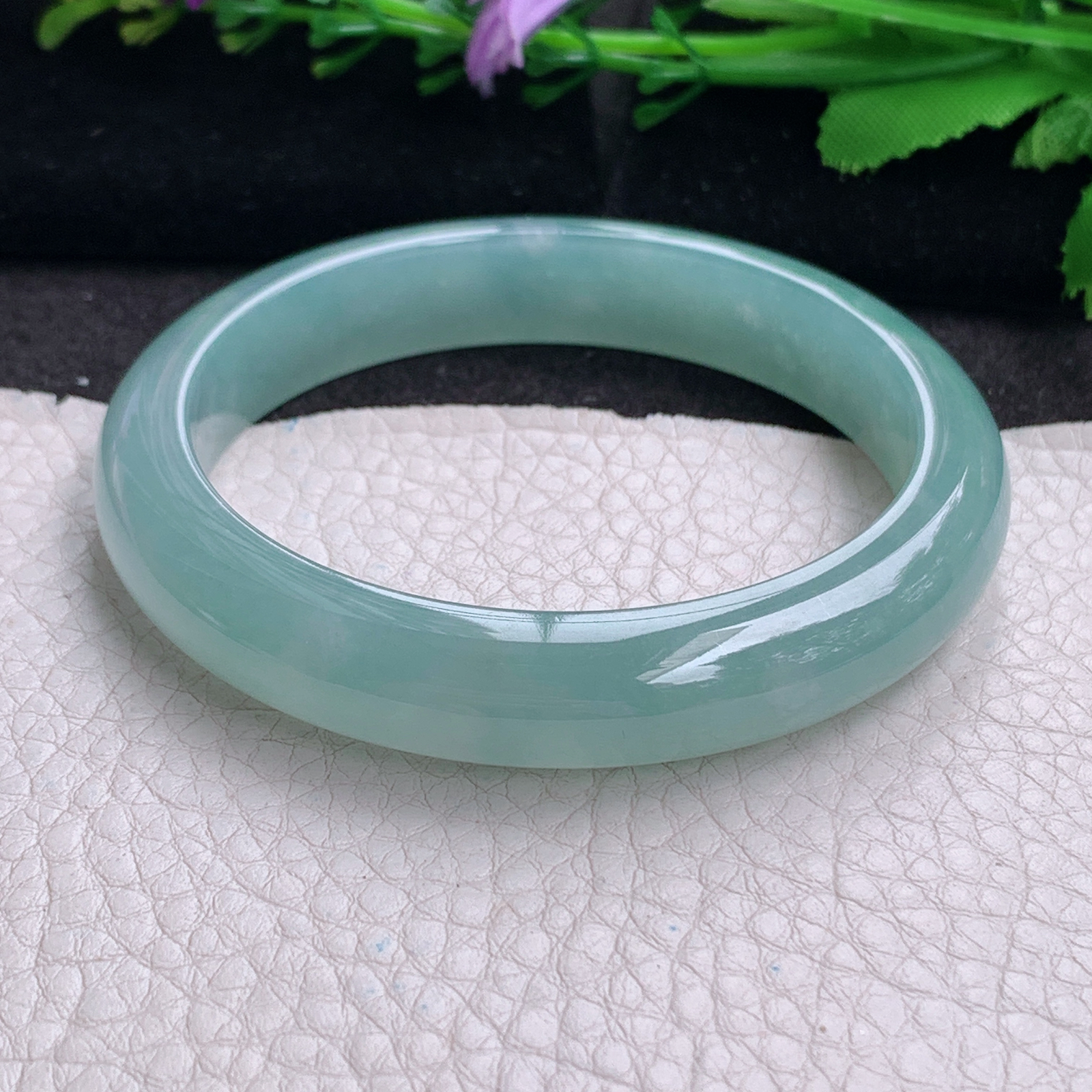 nr实拍57.5*11.2*8平安镯 天然缅甸翡翠a货手镯晴水蓝胶感正圈玉镯子