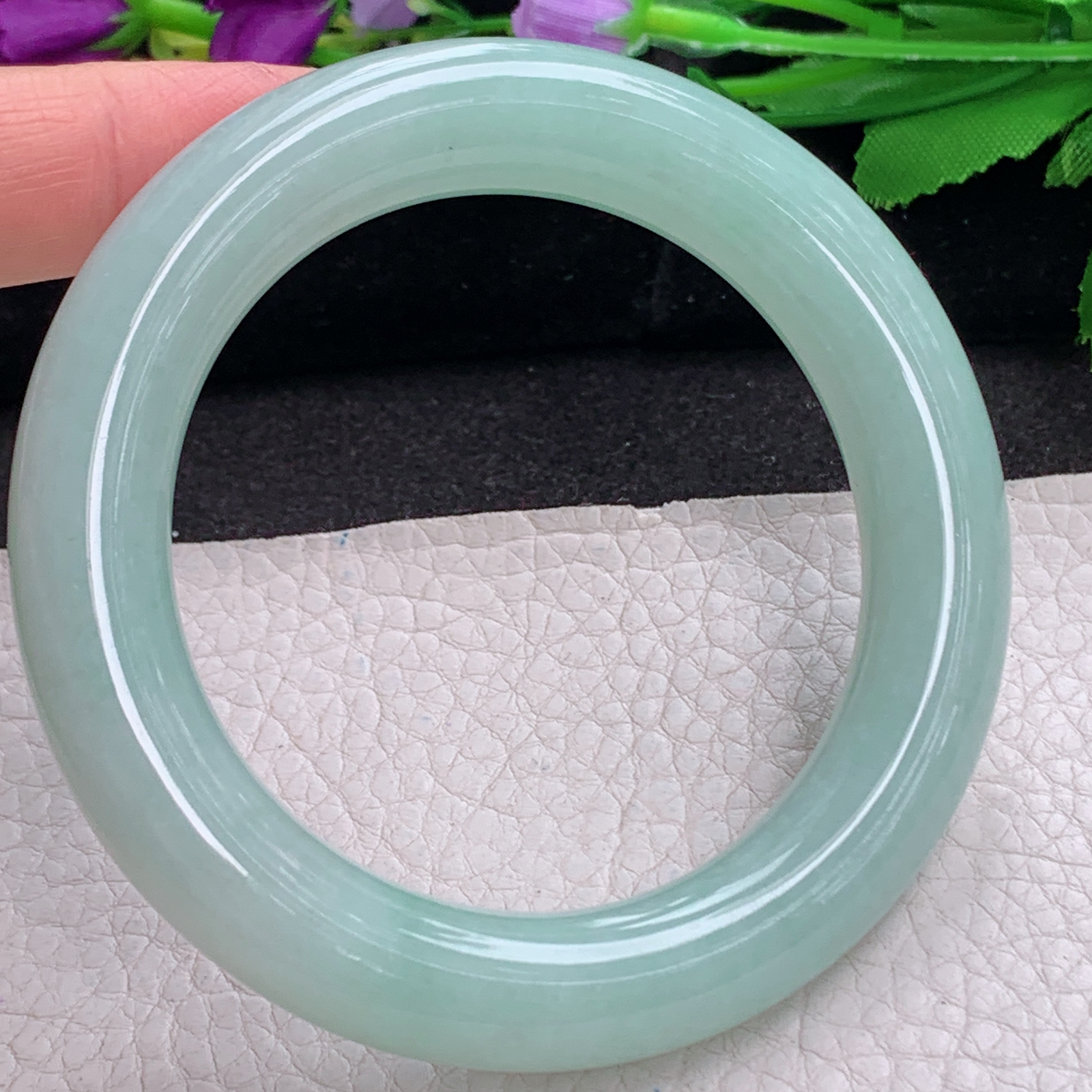 nr实拍57.5*12胖圆镯 天然缅甸翡翠a货手镯甜绿圆条大气玉镯子