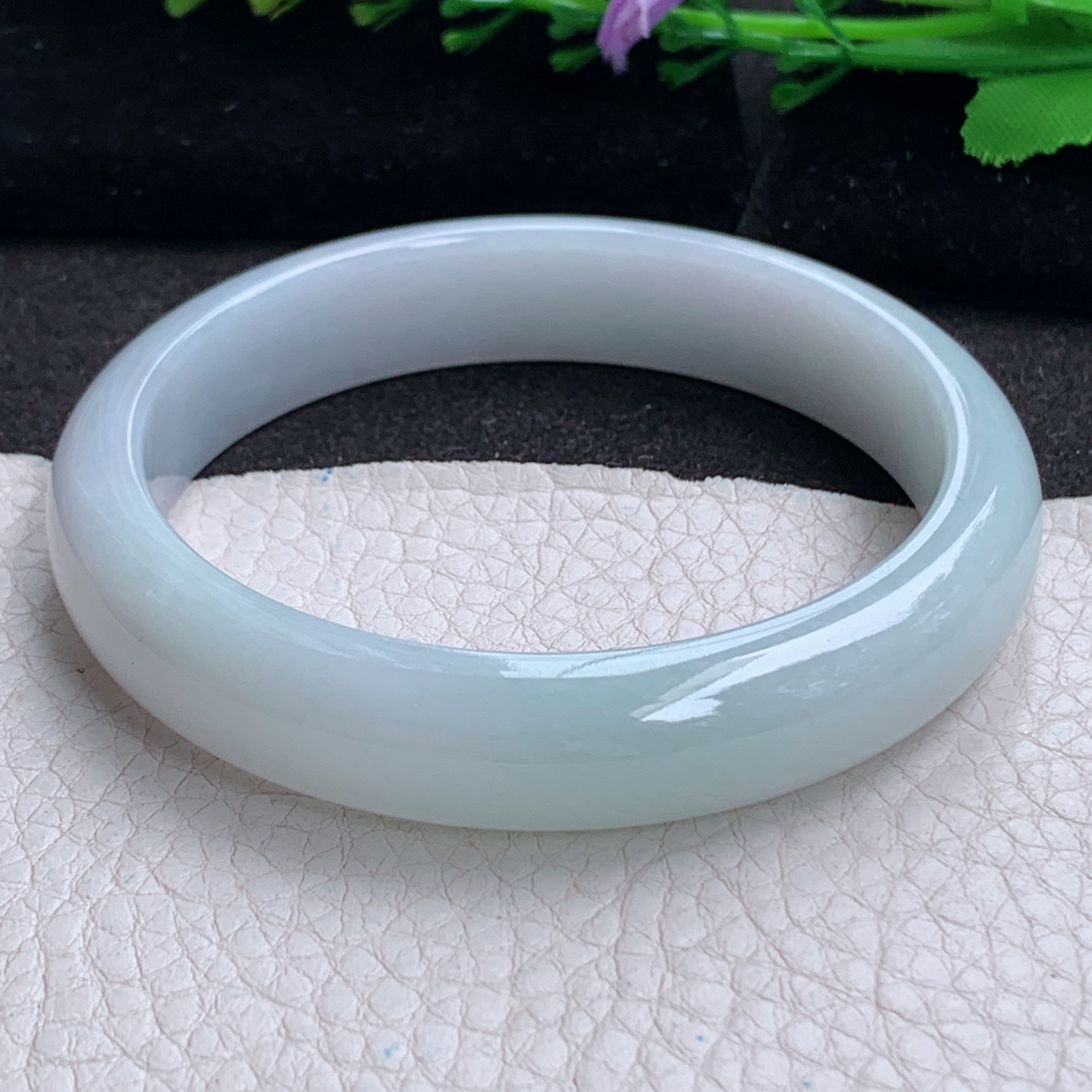 ee实拍59.8*12.7*7.6平安镯 天然缅甸翡翠a货手镯浅绿胶感正圈玉镯子