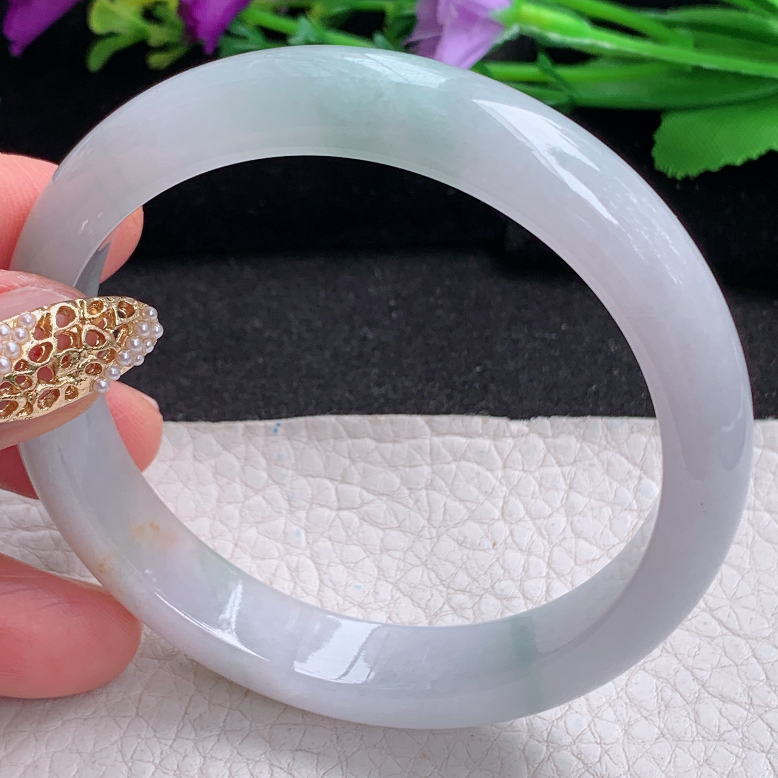 xc实拍58.5*12*7.6平安镯 天然缅甸翡翠a货手镯三彩胶感正圈玉镯子