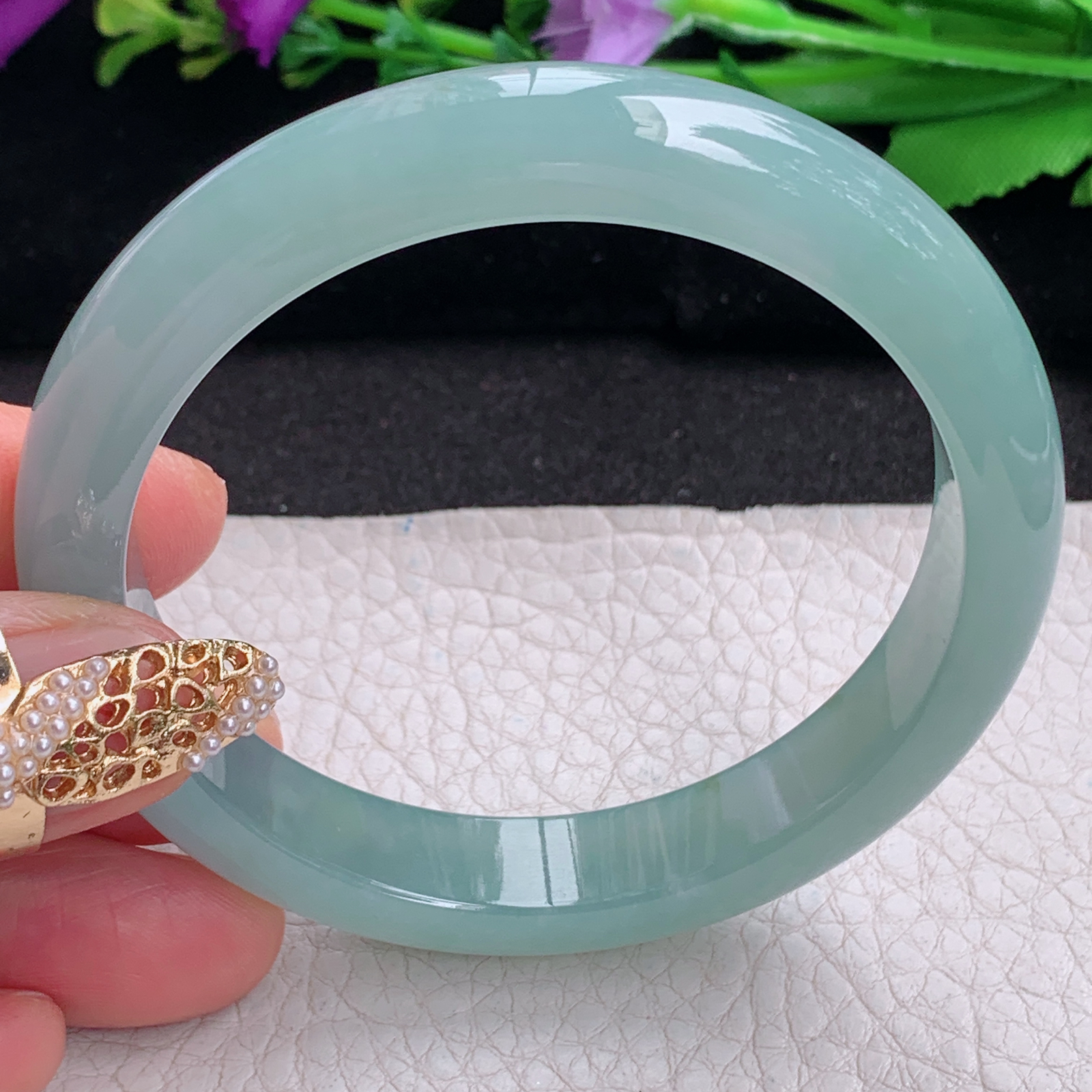 nr实拍57.5*11.2*8平安镯 天然缅甸翡翠a货手镯晴水蓝胶感正圈玉镯子