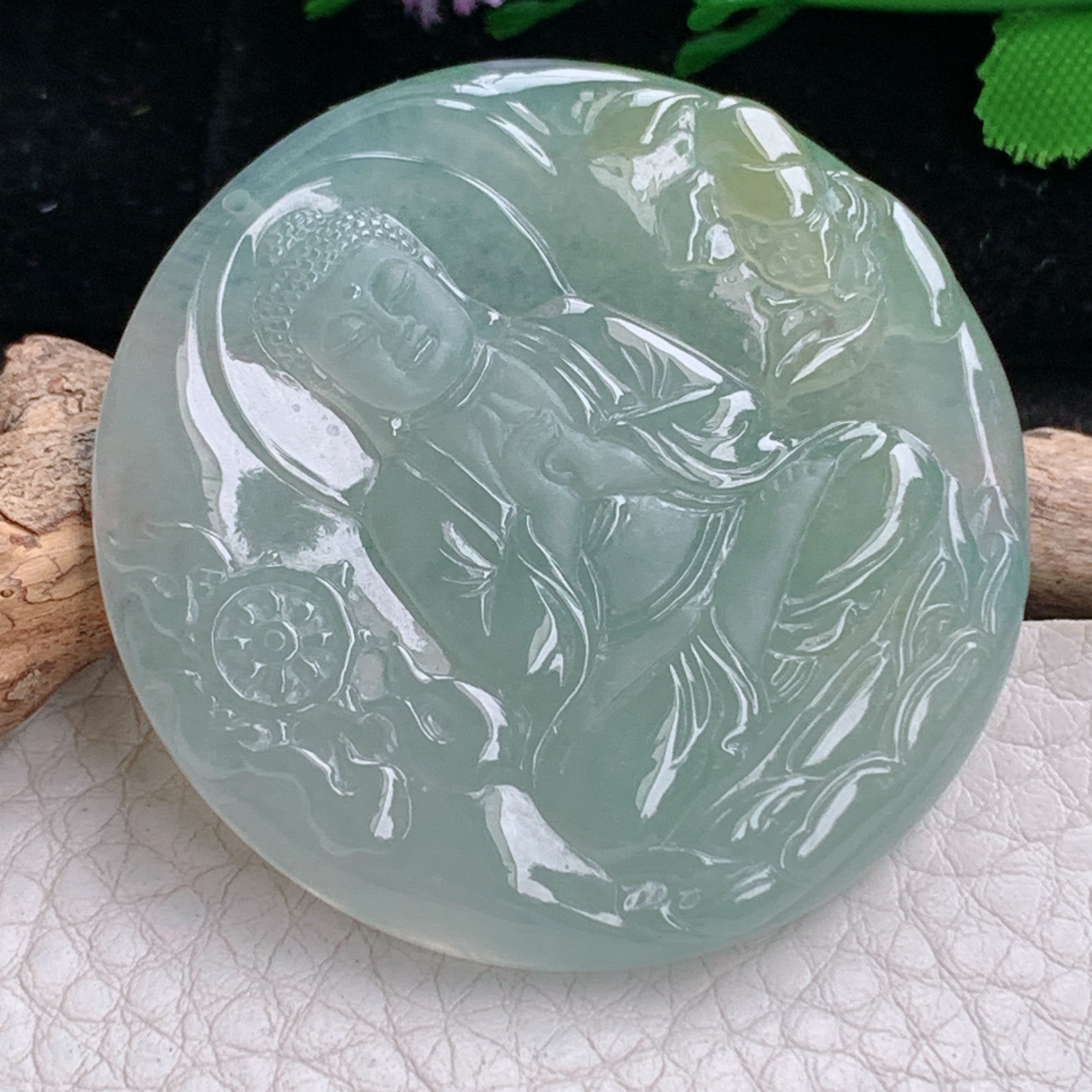 ktj实拍46.6*5天然缅甸翡翠精雕冰双彩大日如来佛祖 花开见佛玉吊坠 玉挂件