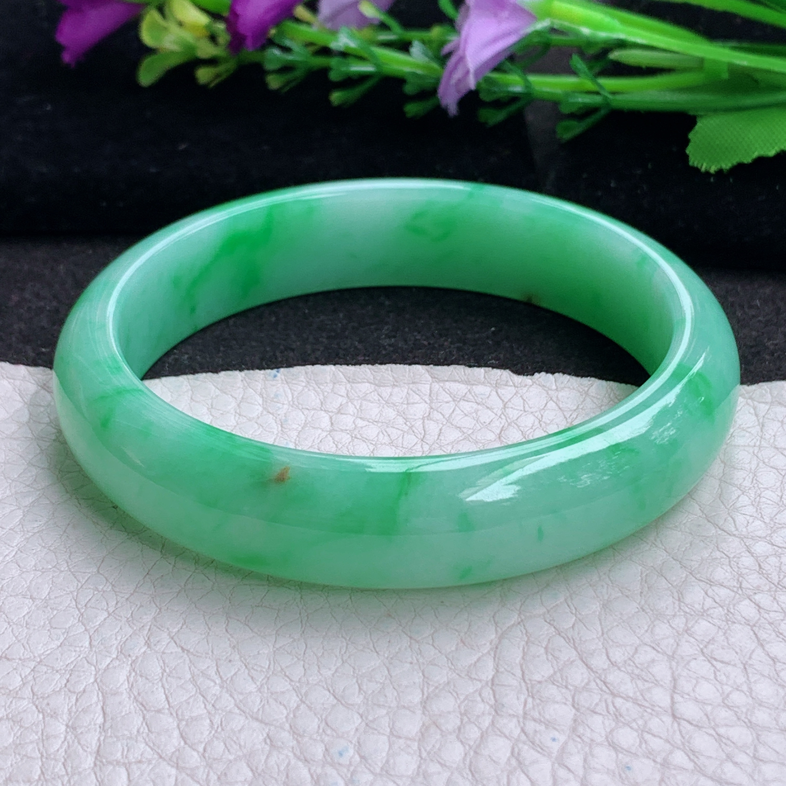 xc大圈口62*14.2*7.6平安镯 天然缅甸翡翠a货手镯辣阳绿胶感正圈玉镯子