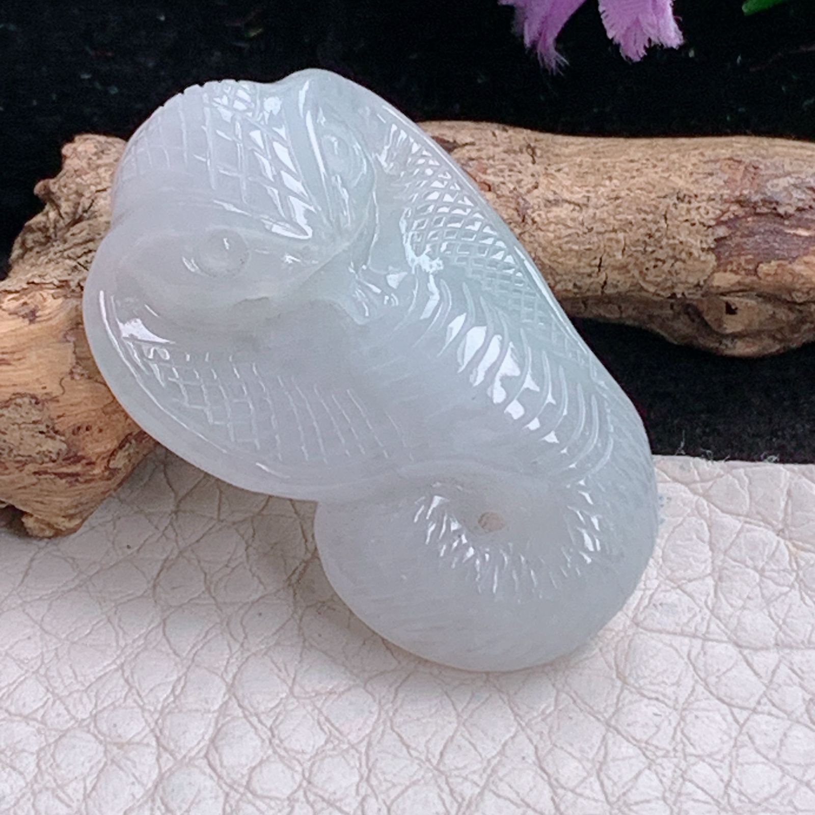 ajj实拍35.6*23*8.8天然缅甸翡翠精雕冰纯立体蛇 生肖蛇玉吊坠 玉挂件