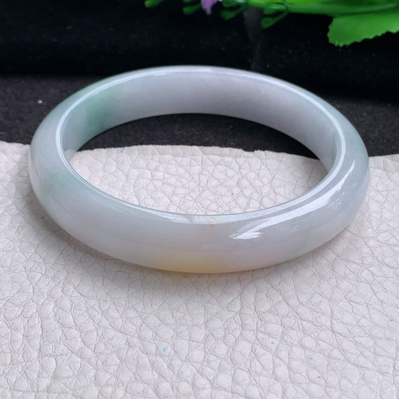 xc实拍58.5*12*7.6平安镯 天然缅甸翡翠a货手镯三彩胶感正圈玉镯子